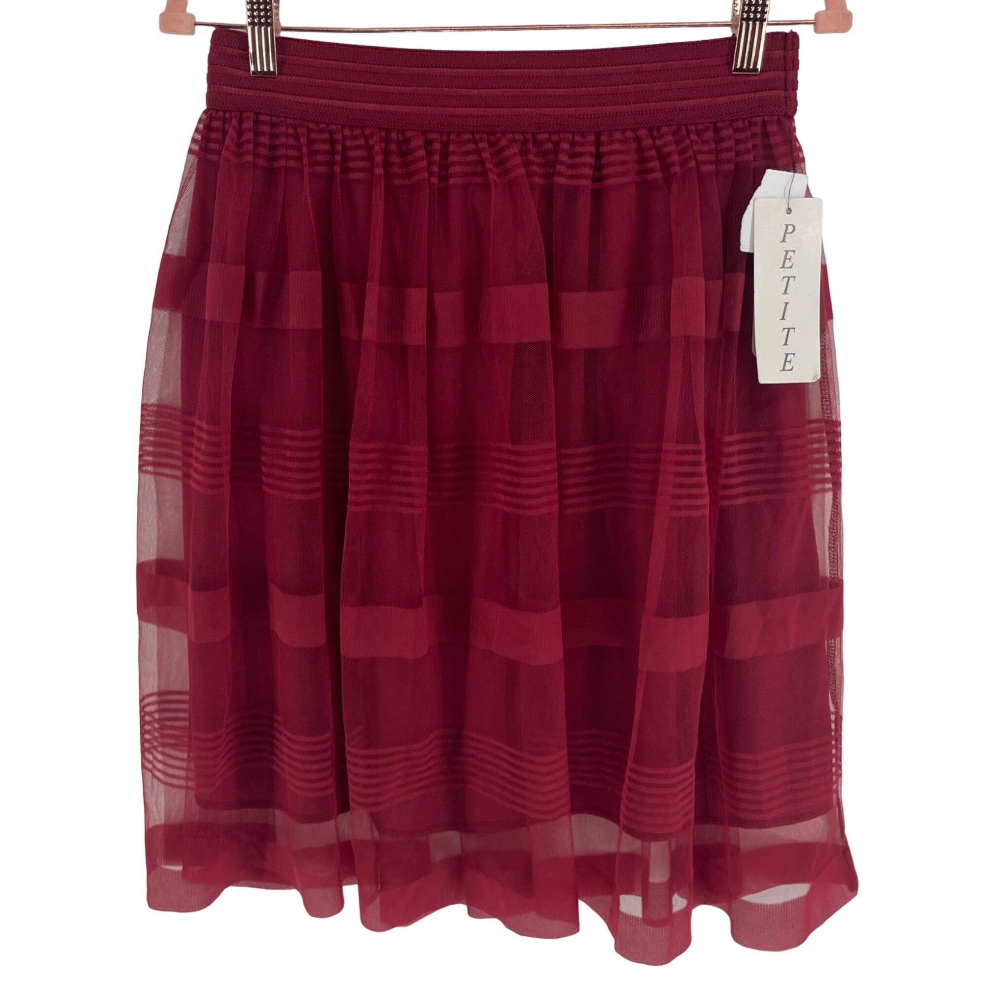 NWT Metrowear Women's Size PL Maroon/Burgundy A-Line Tulle Midi Skirt