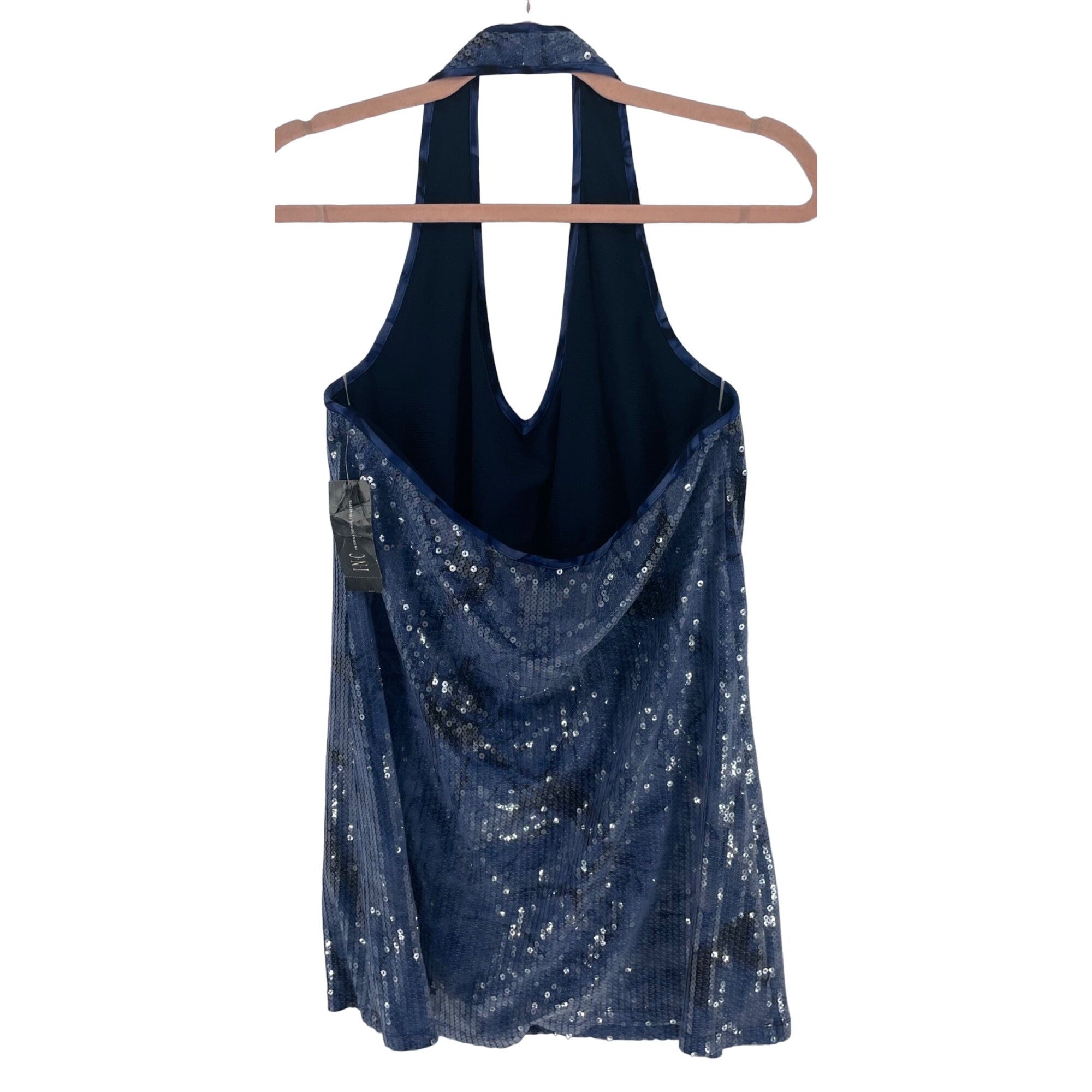 NWT I.N.C. International Concepts Women's Size XL Blue Sequin Halter Top