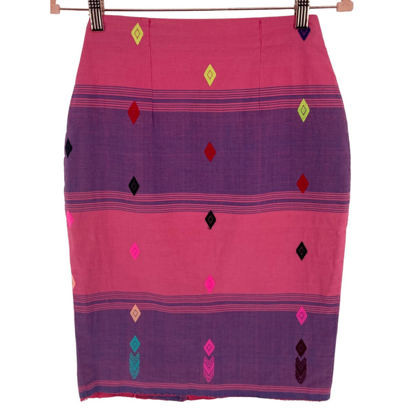 Women's Two-Tone Purple/Pink Tribal Diamond Print Vintage Pencil Skirt