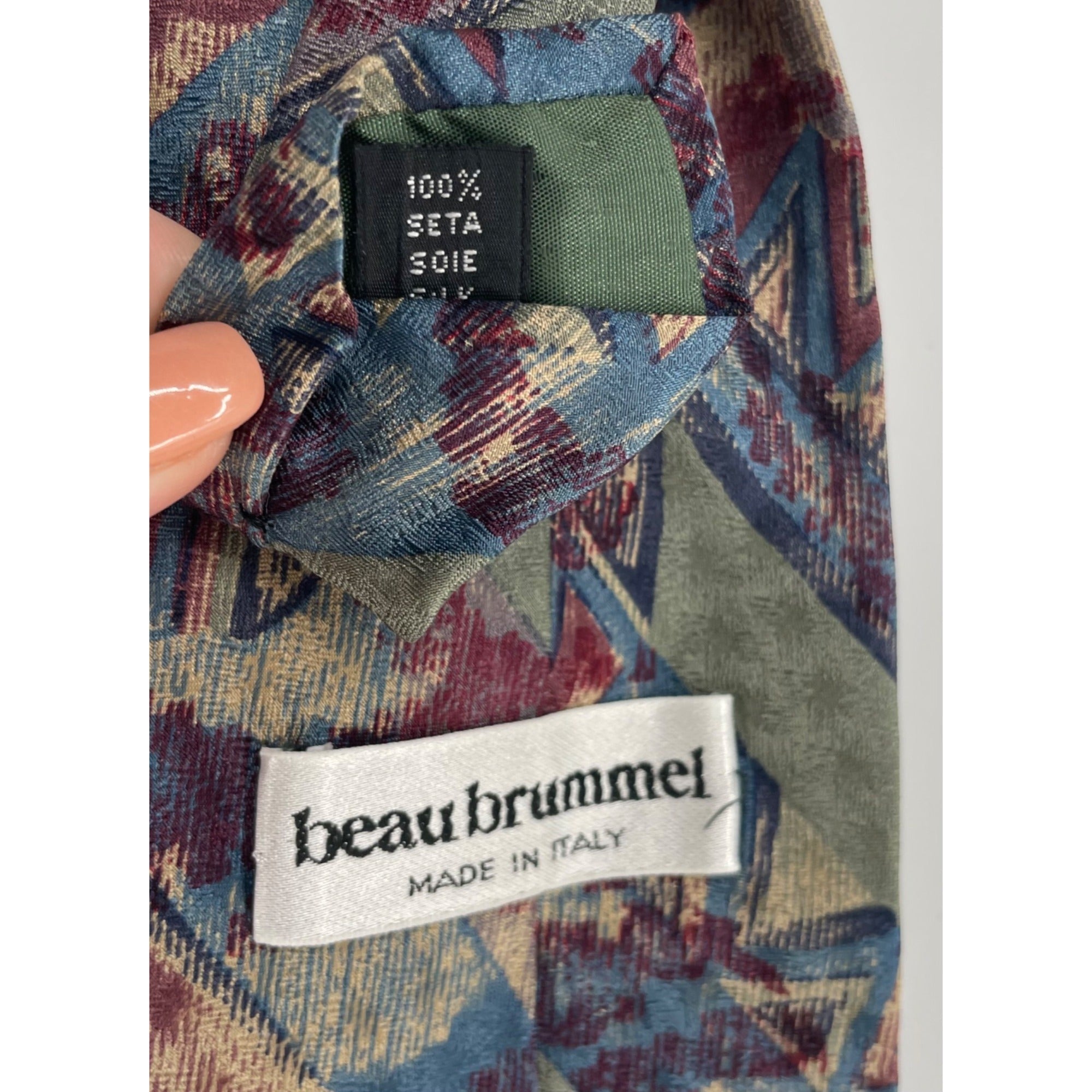 Beau Brummel Men's Italian 100% Silk Olive Green, Maroon, Blue & Tan Dress Tie