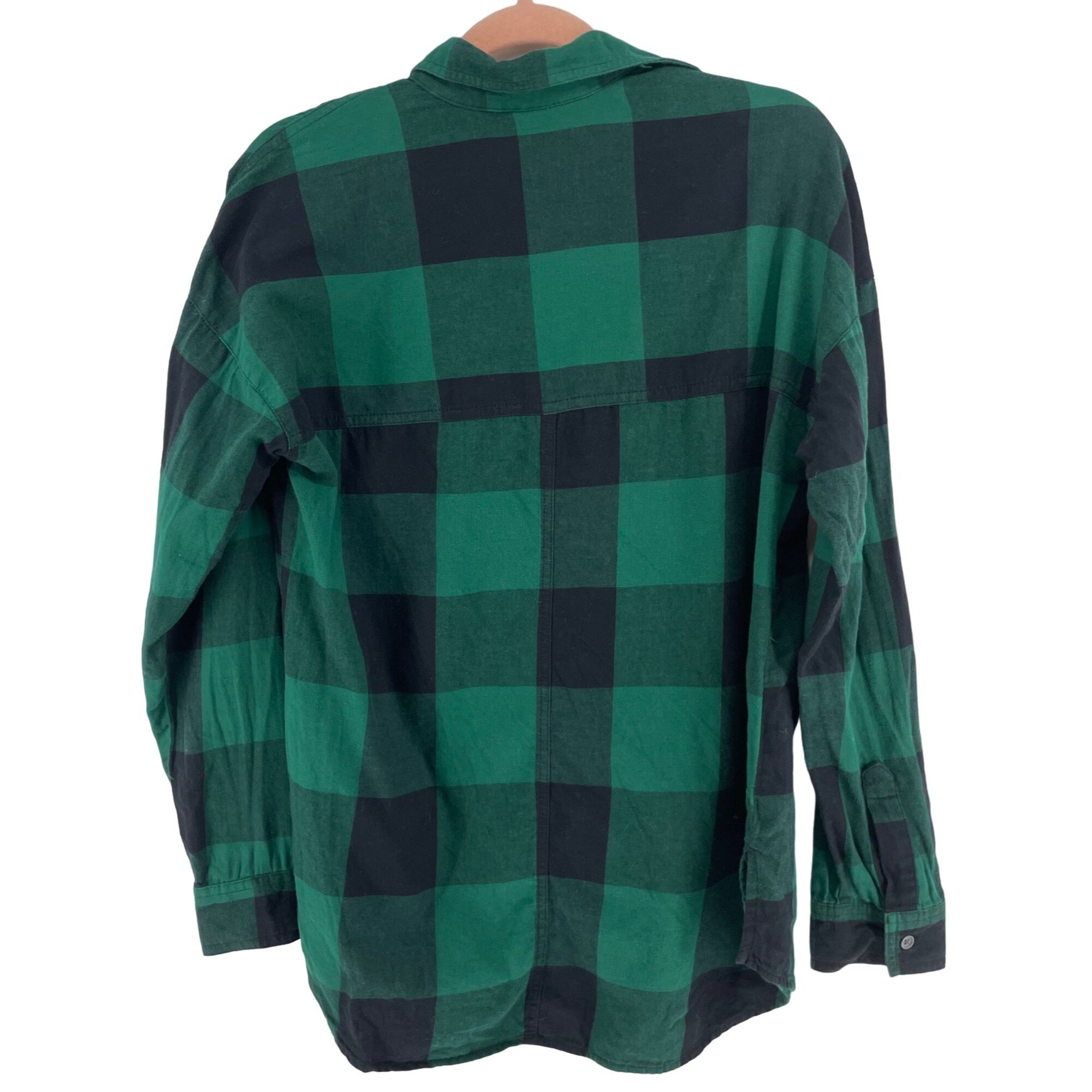 Old Navy Men's Size Small Forest Green & Black Plaid Button-Down Flannel Shirt