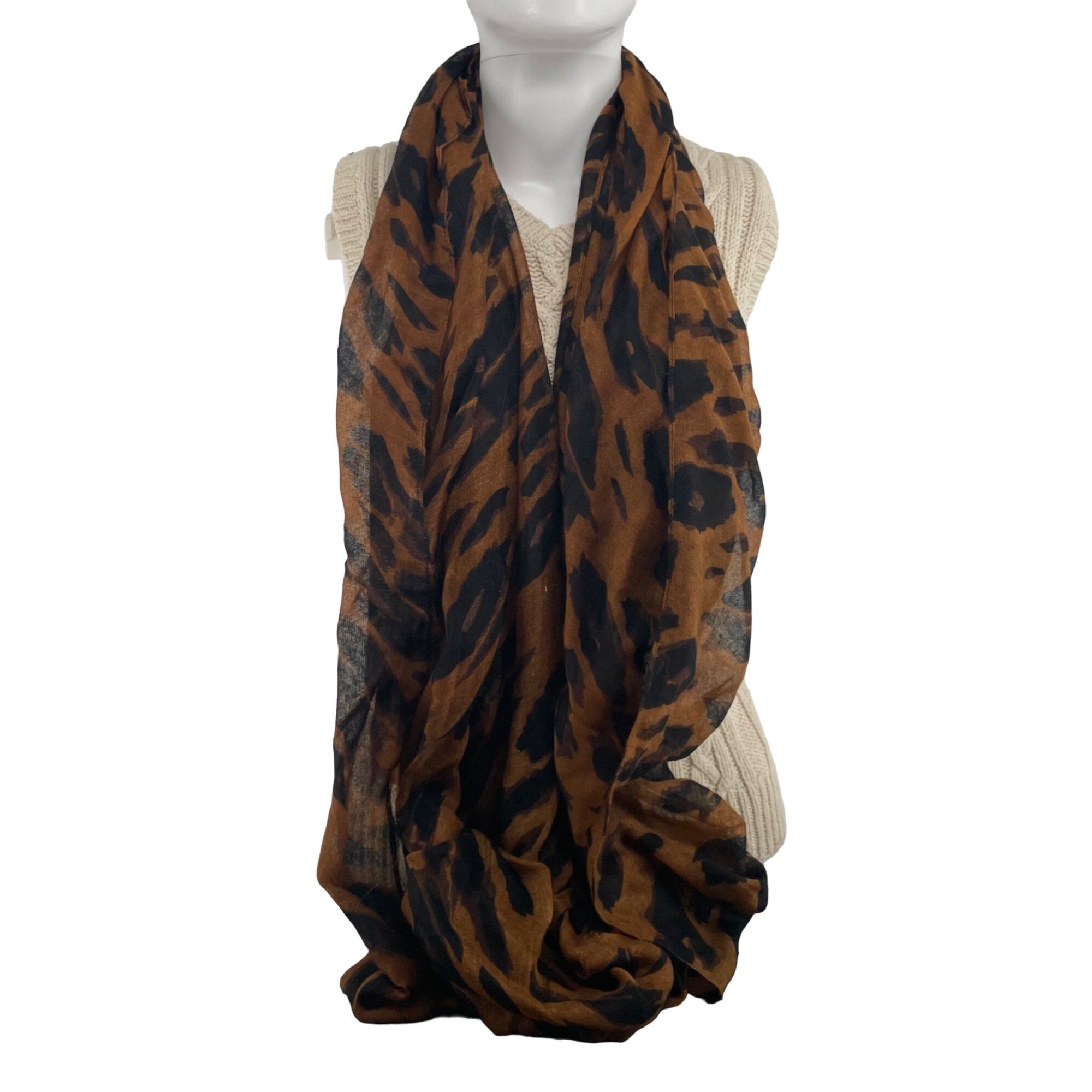 BP Women's Brown & Black Leopard Print Infinity Loop Sheer Scarf