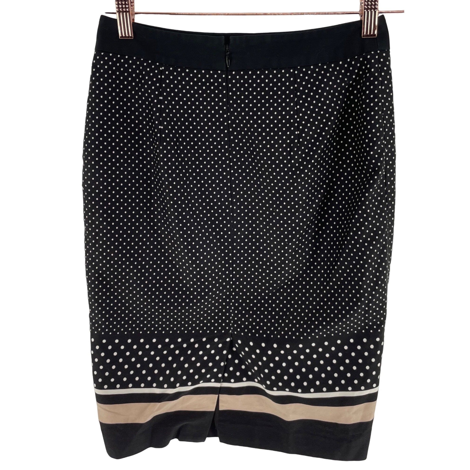 Ann Taylor Petite Women's Size 0P Black, White & Cream Polka Dot Pencil Skirt