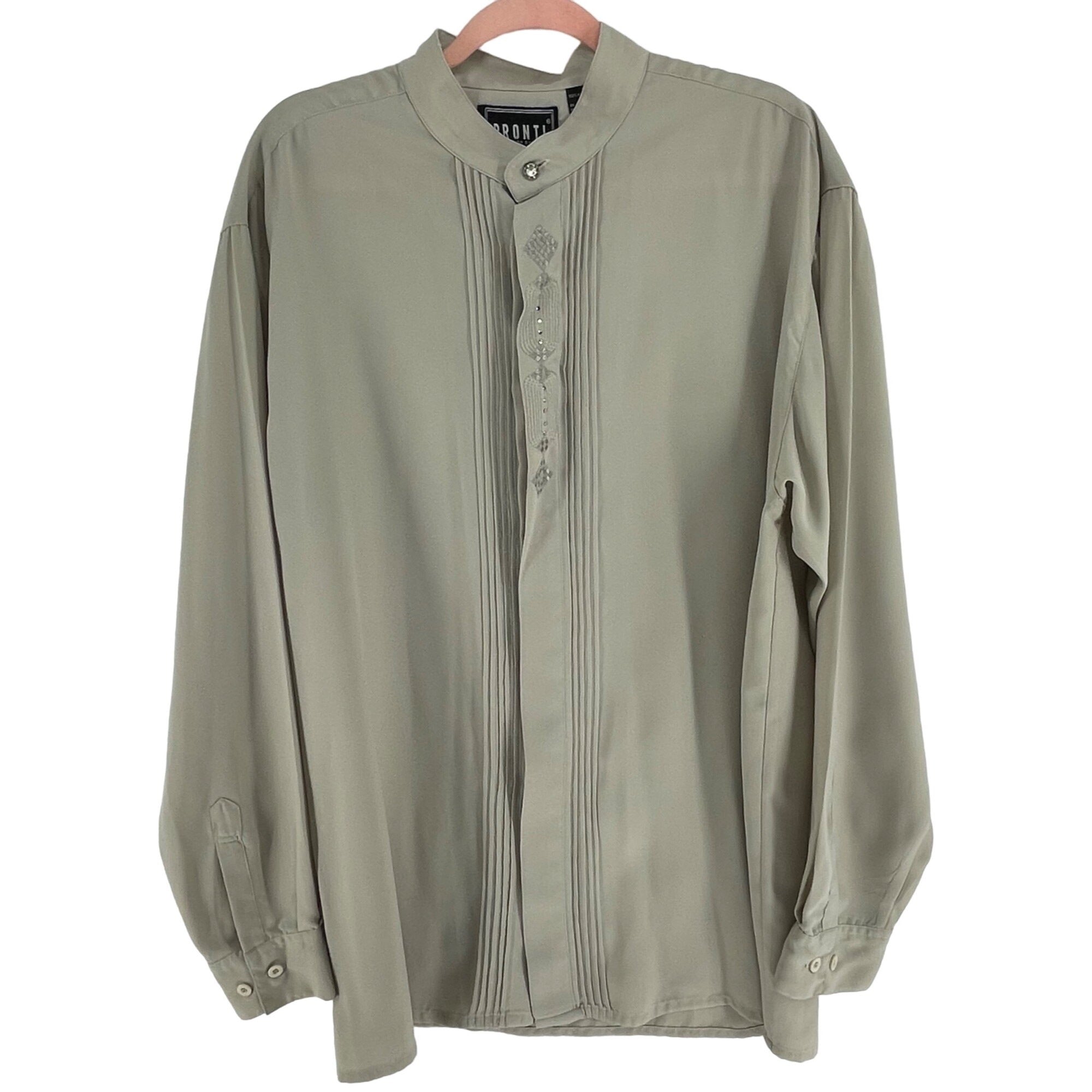 Pronti Collection By Phita Men's Size XL Pastel Green Embellished Western Shirt