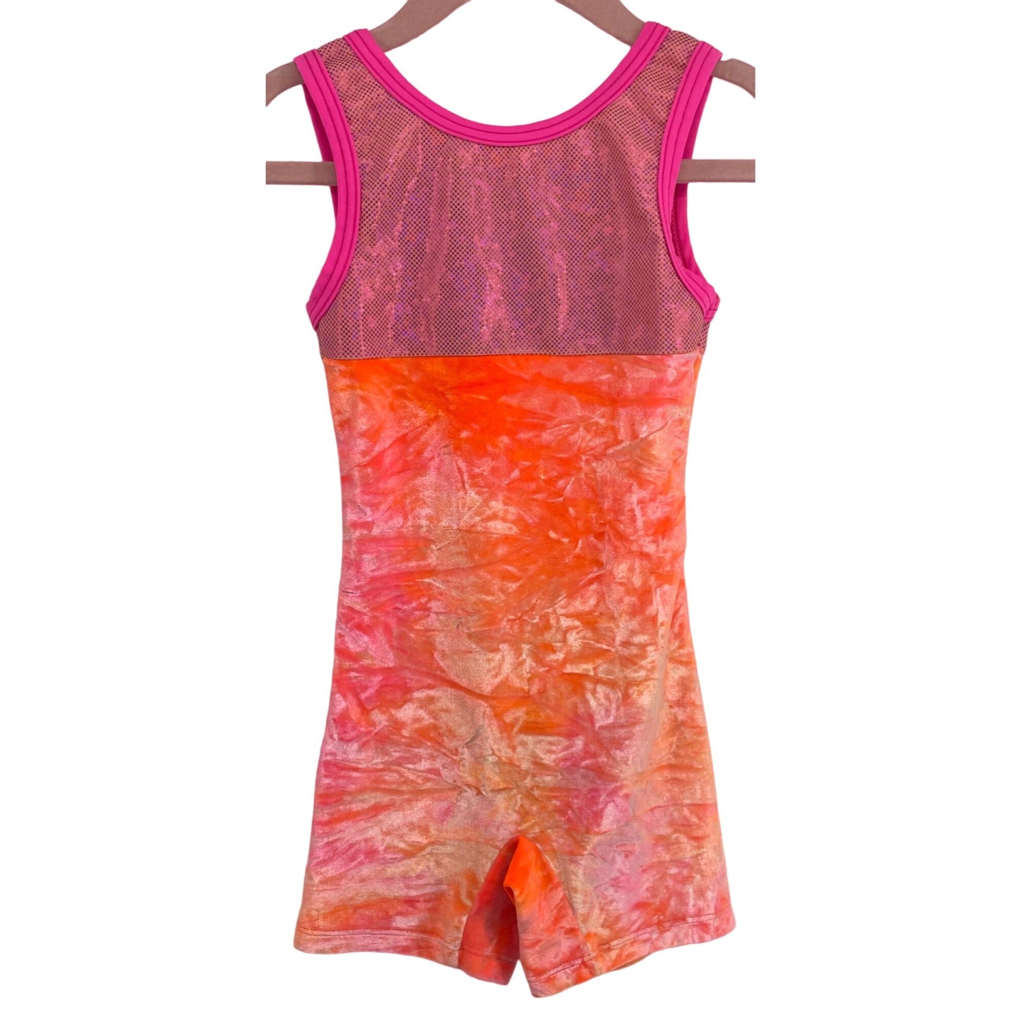 Pelle Activewear Girl's Size Small Orange & Pink Velvet Shorts Bodysuit