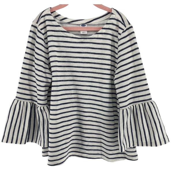 Old Navy Girl's Size Large (Age 10-12) Navy/White Flared Sleeve Striped Top