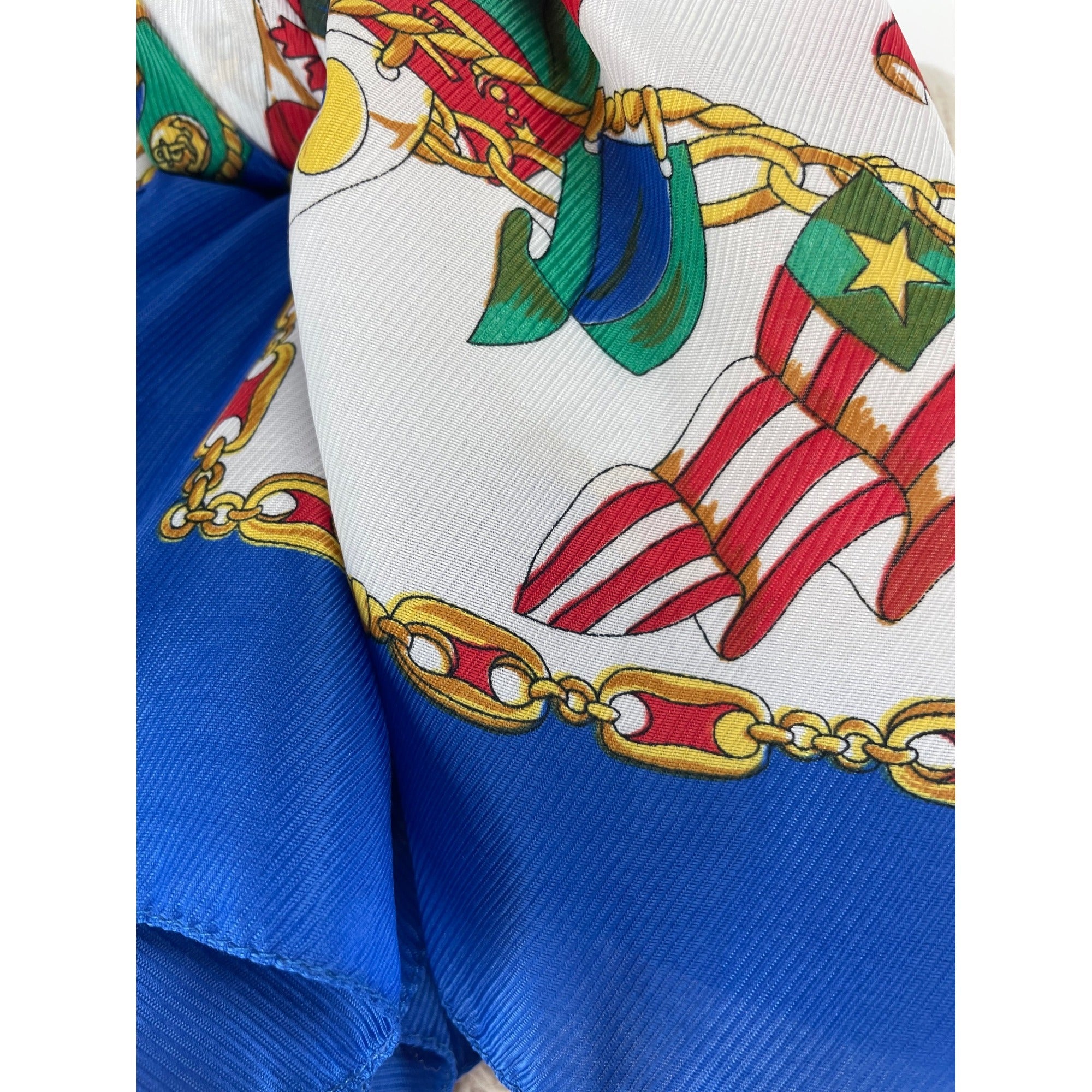 Women's White & Blue Faux Silk Sailor Scarf W/ Flags from Different Nations