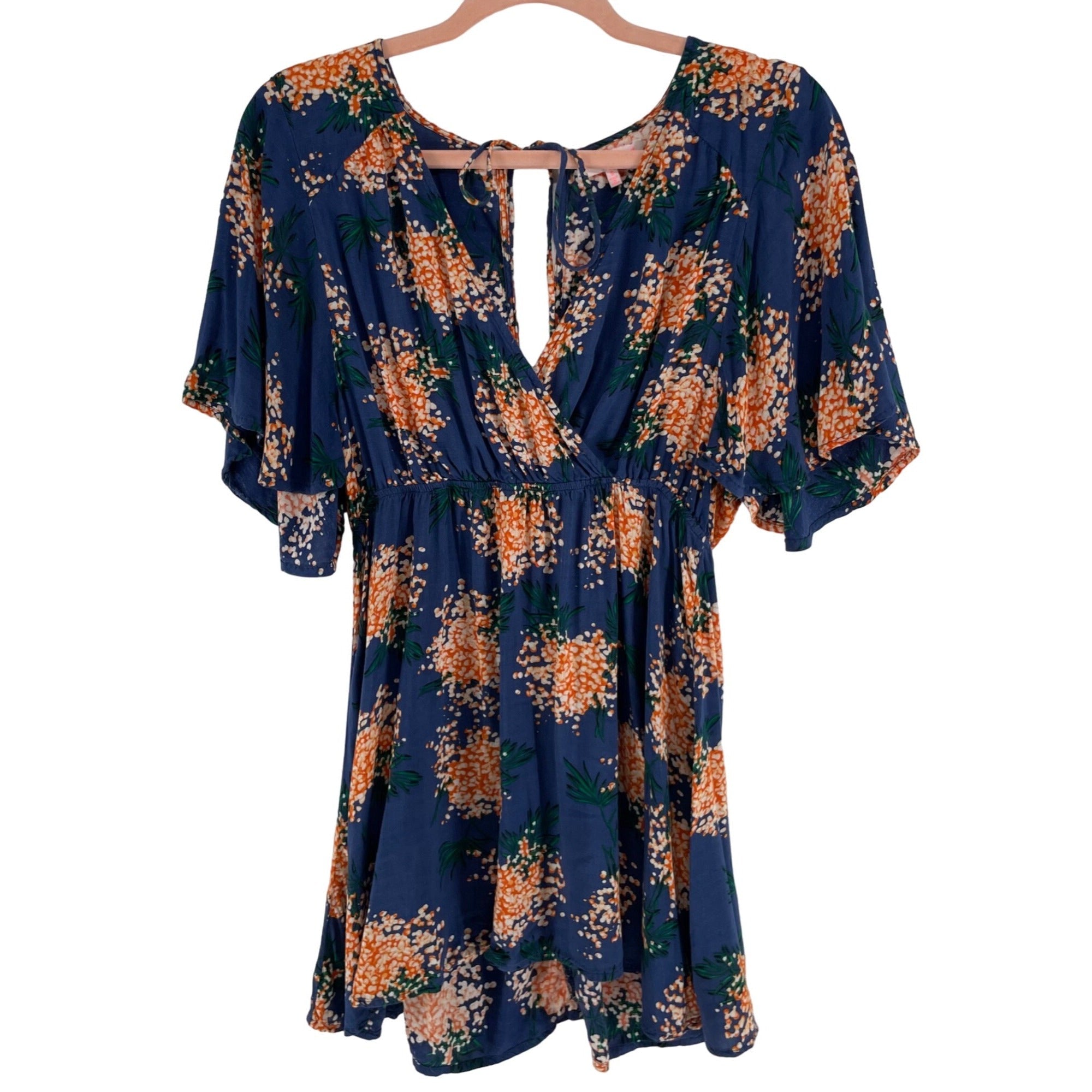 Renamed Women's Size Small Blue/Orange/White/Green Floral Print Mini Dress