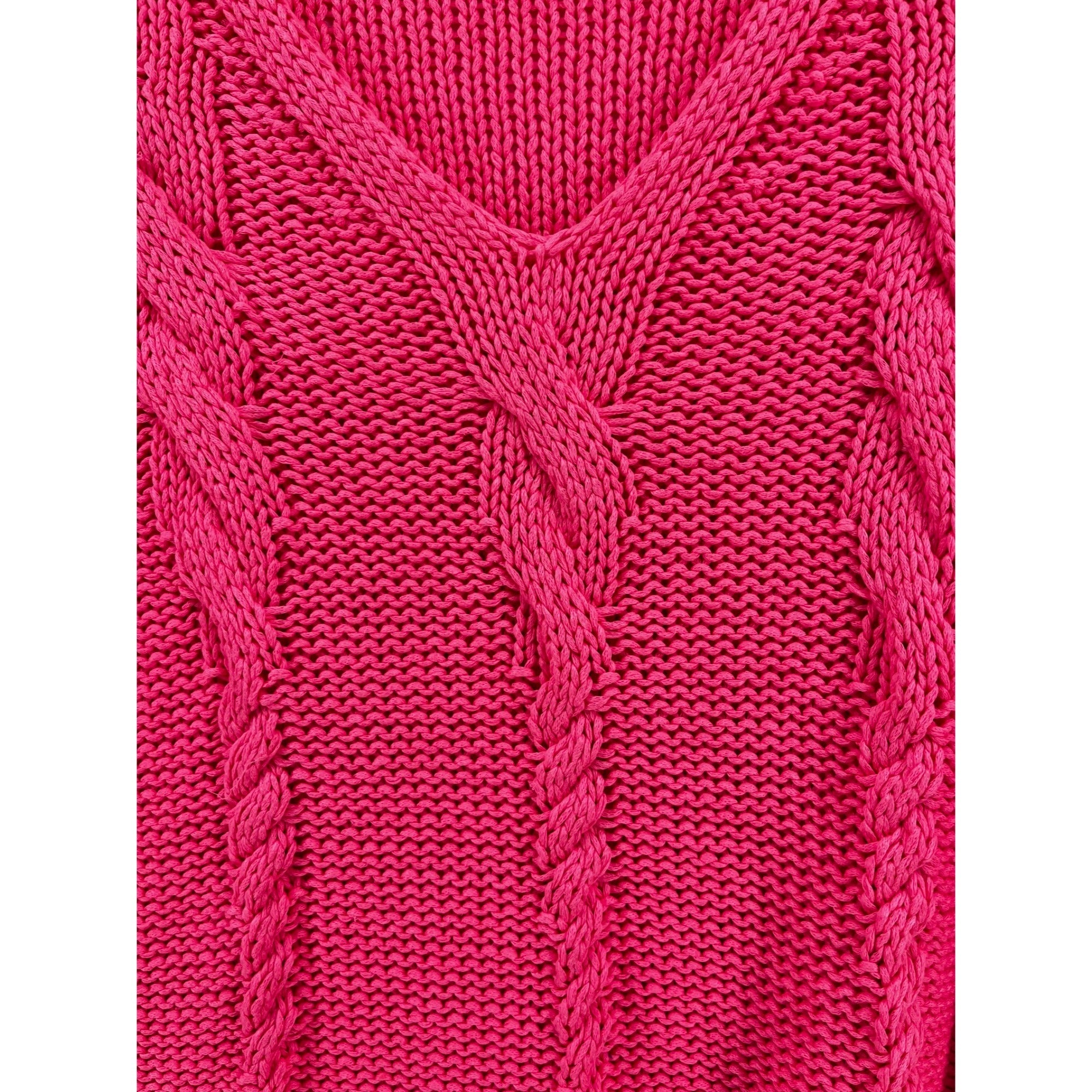 H&M Women's Size Small Hot Neon Pink V-Neck Cable Knit Sweater