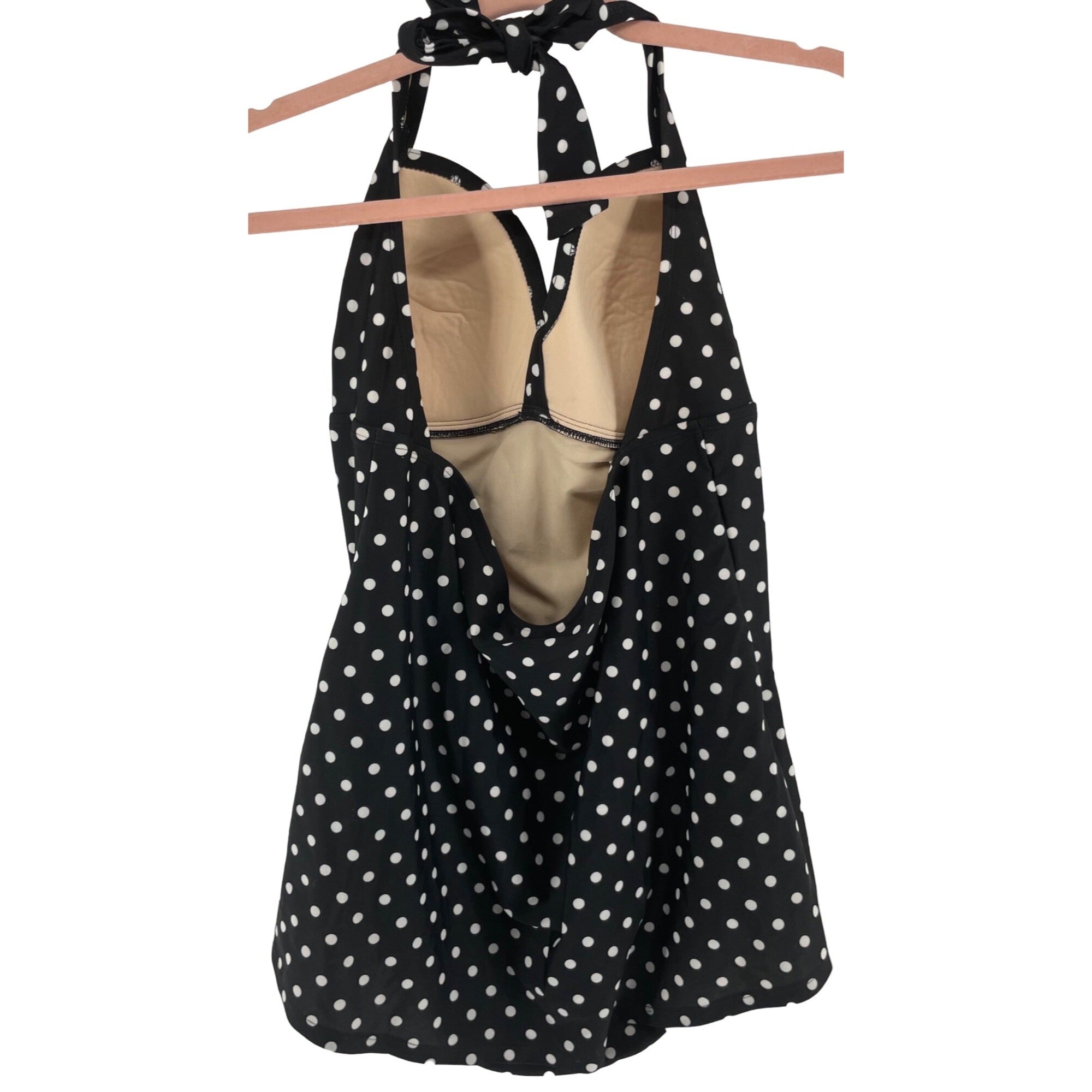 Merona Women's Size XL Black & White Polka Dot Halter Swimsuit