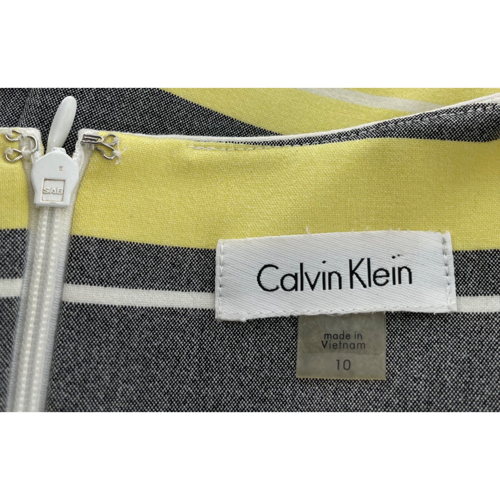 Calvin Klein Women's Size 10 Yellow/Black/Grey/White Striped Sheath Dress