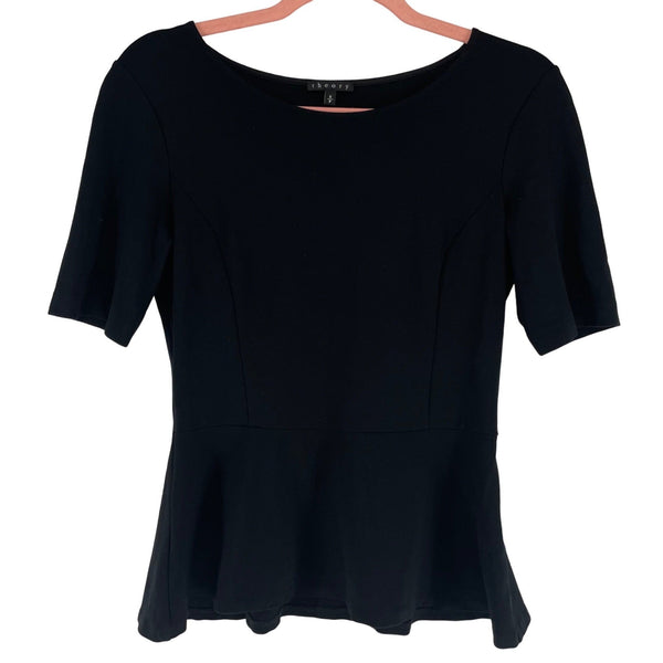 Theory Women's Size Small Black Short-Sleeved Peplum Top