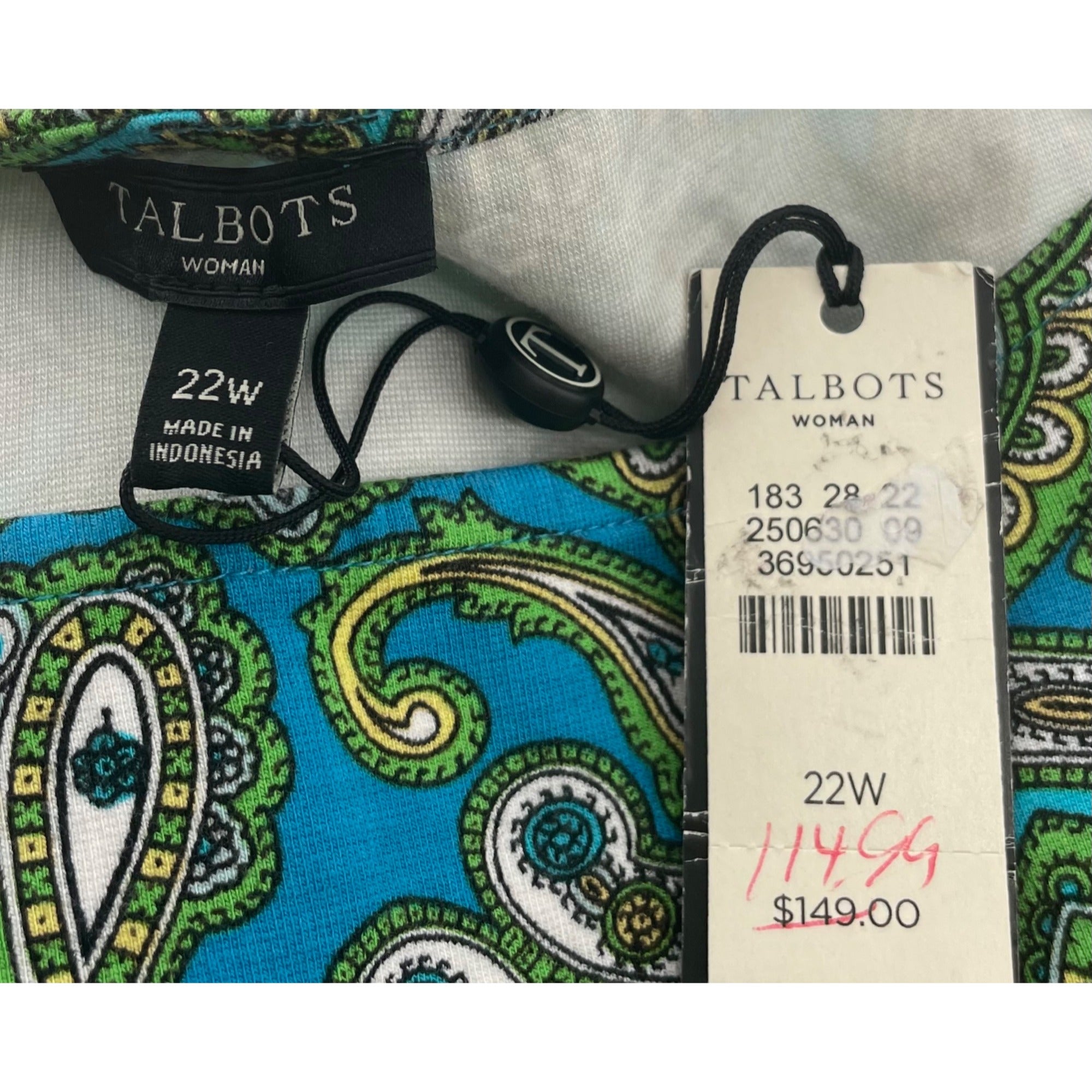 NWT Talbot's Women's Size 22W Teal/Green/White/Yellow Paisley Shift Dress