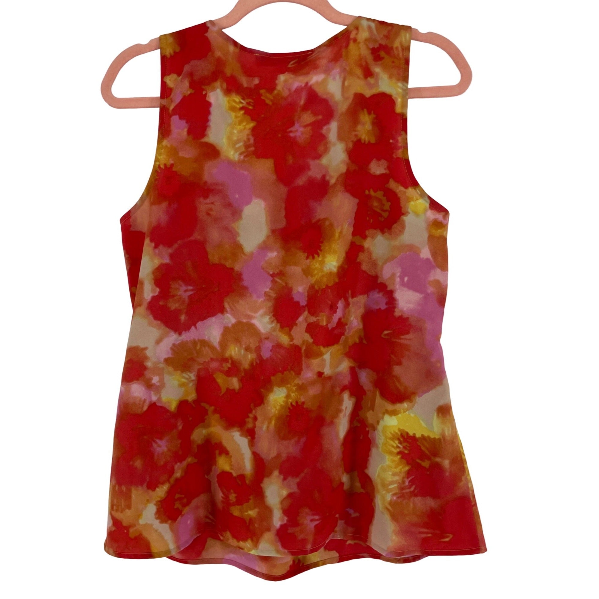 LOFT Women's Size Medium Sleeveless Red/Pink/Orange/Yellow Floral Ruffle Blouse