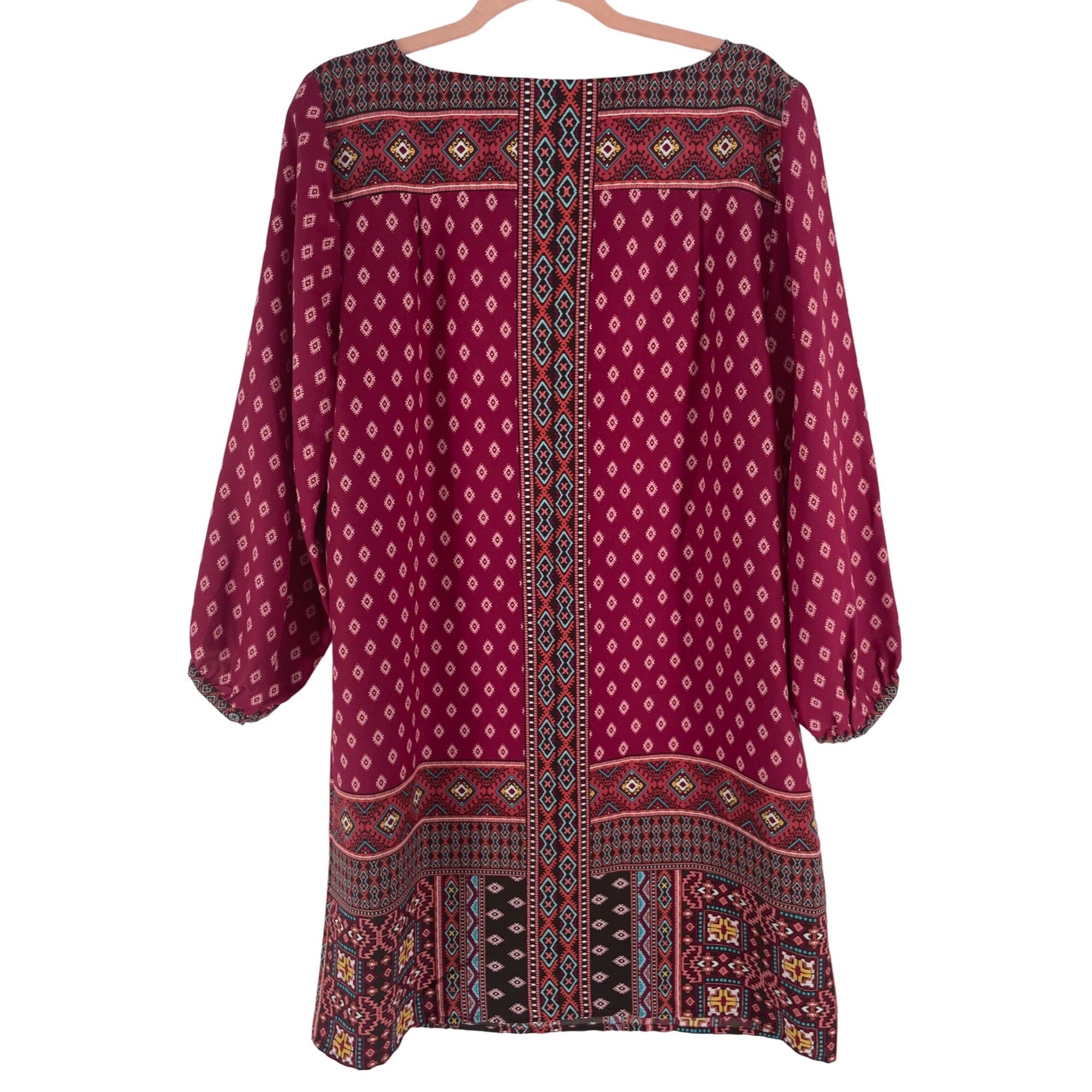 LOFT Women's Size Large Long-Sleeved Fuchsia/Multi-Colored Tribal Print Dress