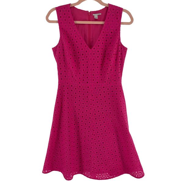 Halogen Women's Size 6 Fuchsia Polka Dot Lace Sleeveless A-Line Dress