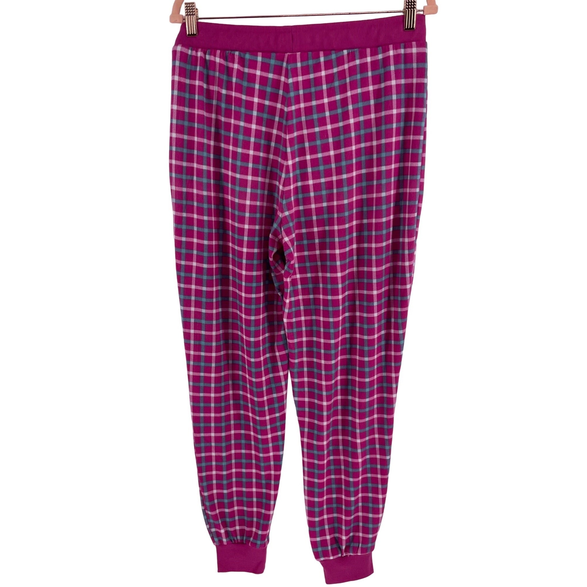 NWOT Muk Luks Women's Size Large Fuchsia Long-Sleeved Top & Plaid Pants Pajama Set