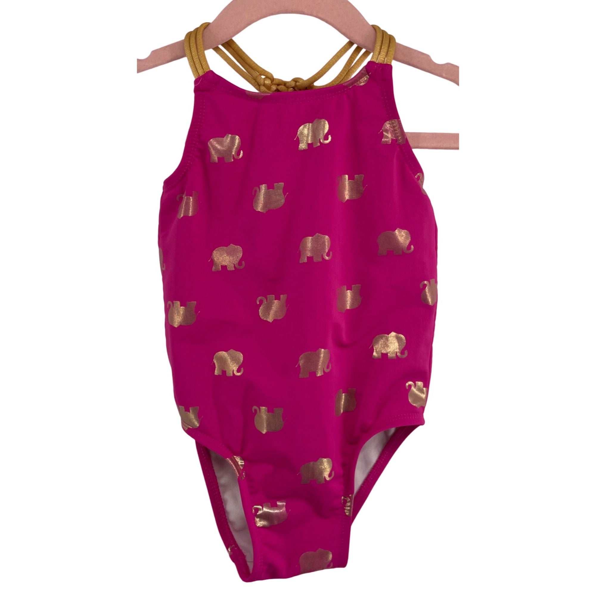 Circo Girl's Size 2T Fuchsia & Gold Elephant Print Swimsuit