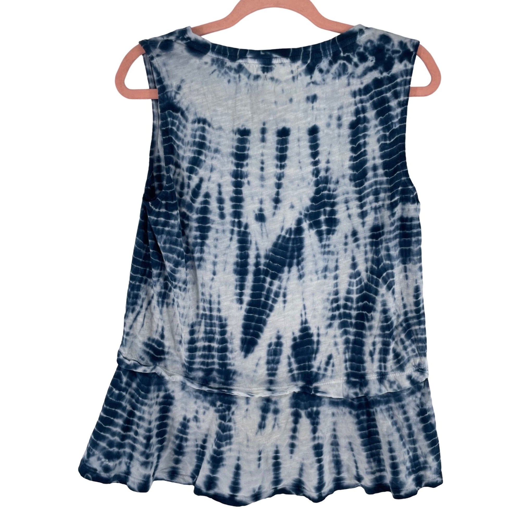 Style  & Co. Women's Size Medium Sleeveless Blue & White Tie Dye Pleated Tier Ruffle Top