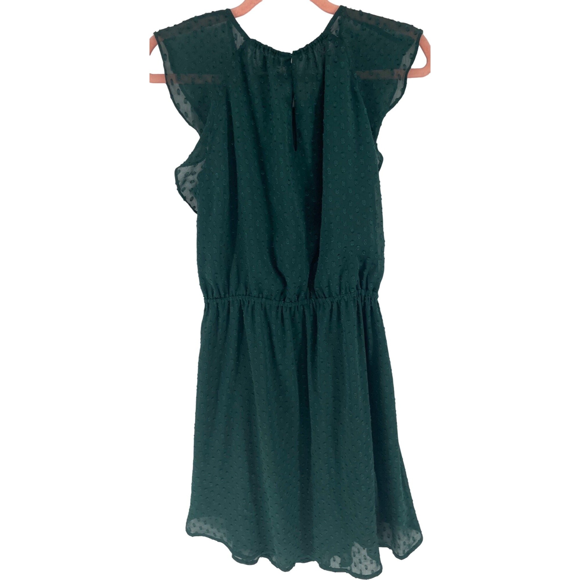 H&M Women's Size 10 Emerald/Forest Green Sheer Polka Dot Ruffle Sleeve Dress