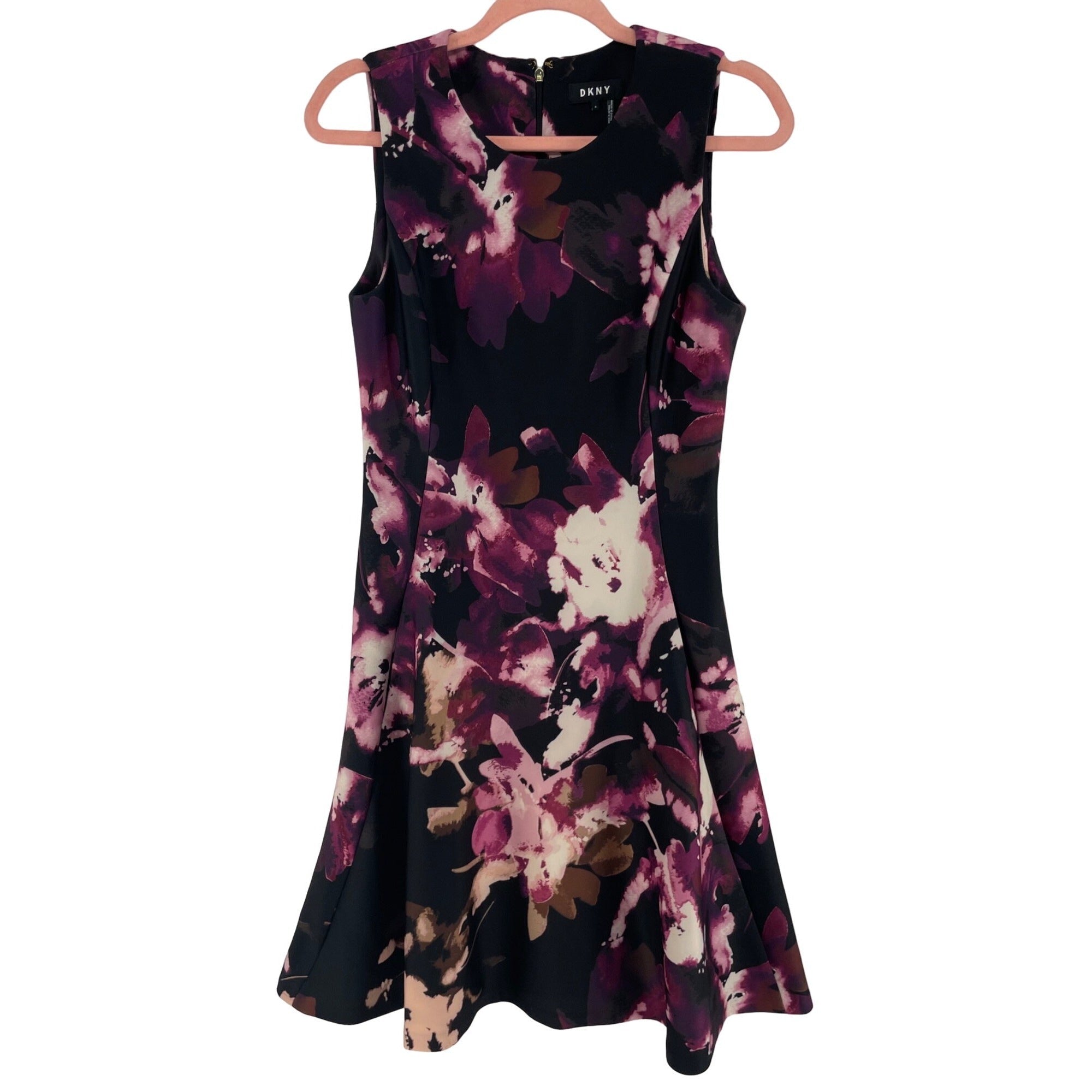 DKNY Women's Size 6 Purple/Brown/White/Black Floral A-Line Tank Dress