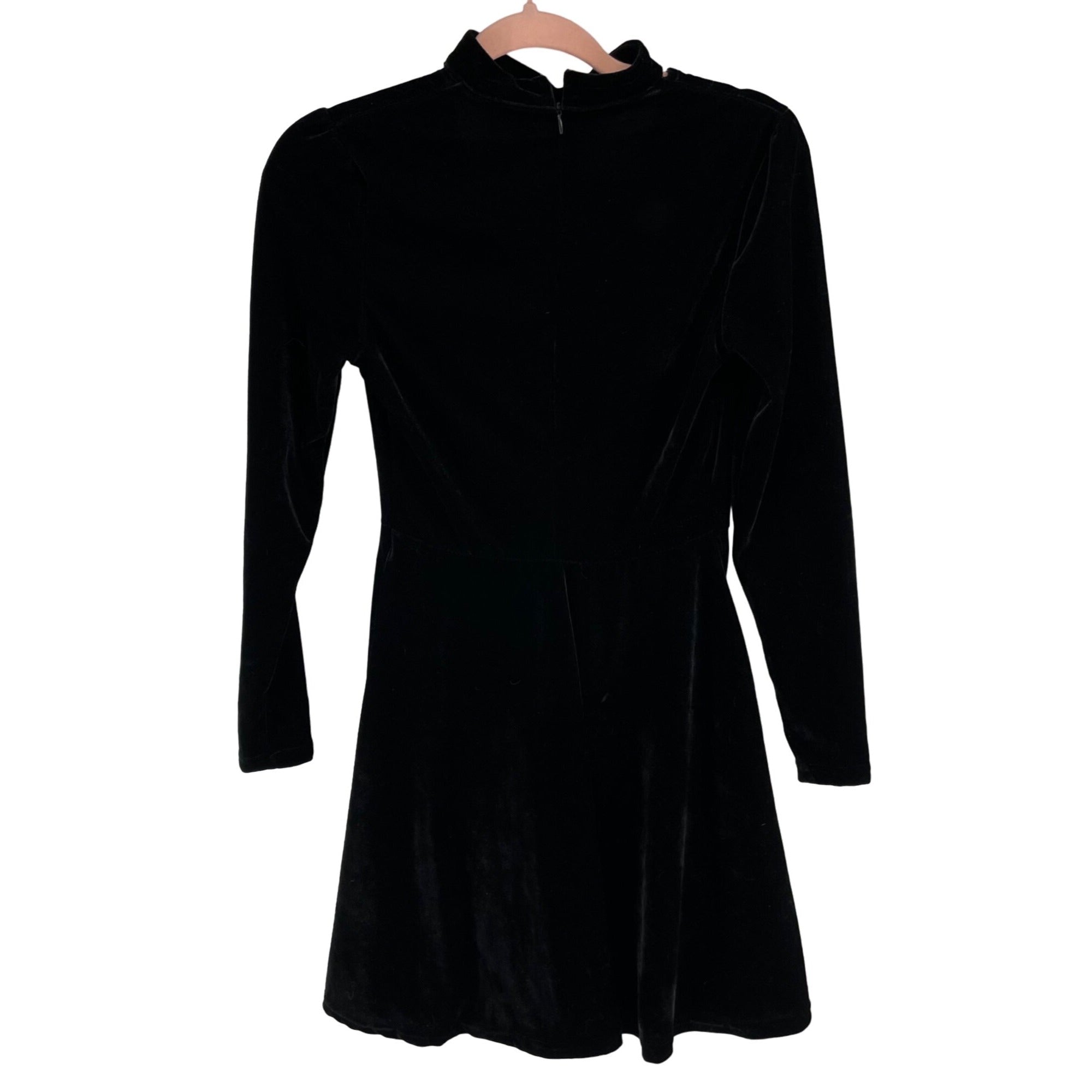 Measeor Women's Size Small Black Velour/Velvet Choker Neck Long-Sleeved Midi Dress