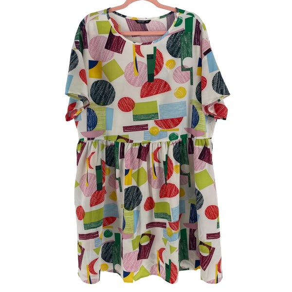 Shein Curve Women's Size 3XL White/Multi-Colored Shapes Print Sa Dress