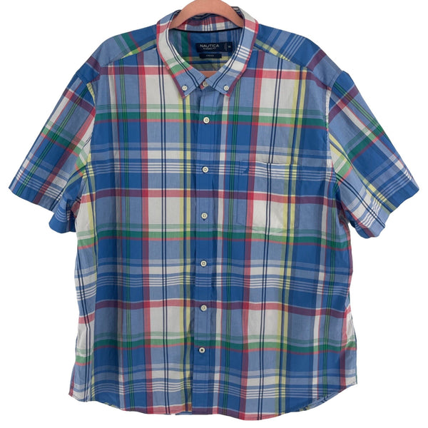 Nautica Men's Size XXL Blue & Multi-Colored Plaid Button-Down Shirt