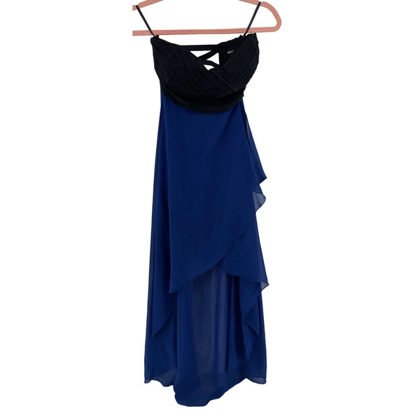 Wet Seal Women's Size Small Flowy Royal Blue Prom Dress W/ Black Strapless Bodice Top