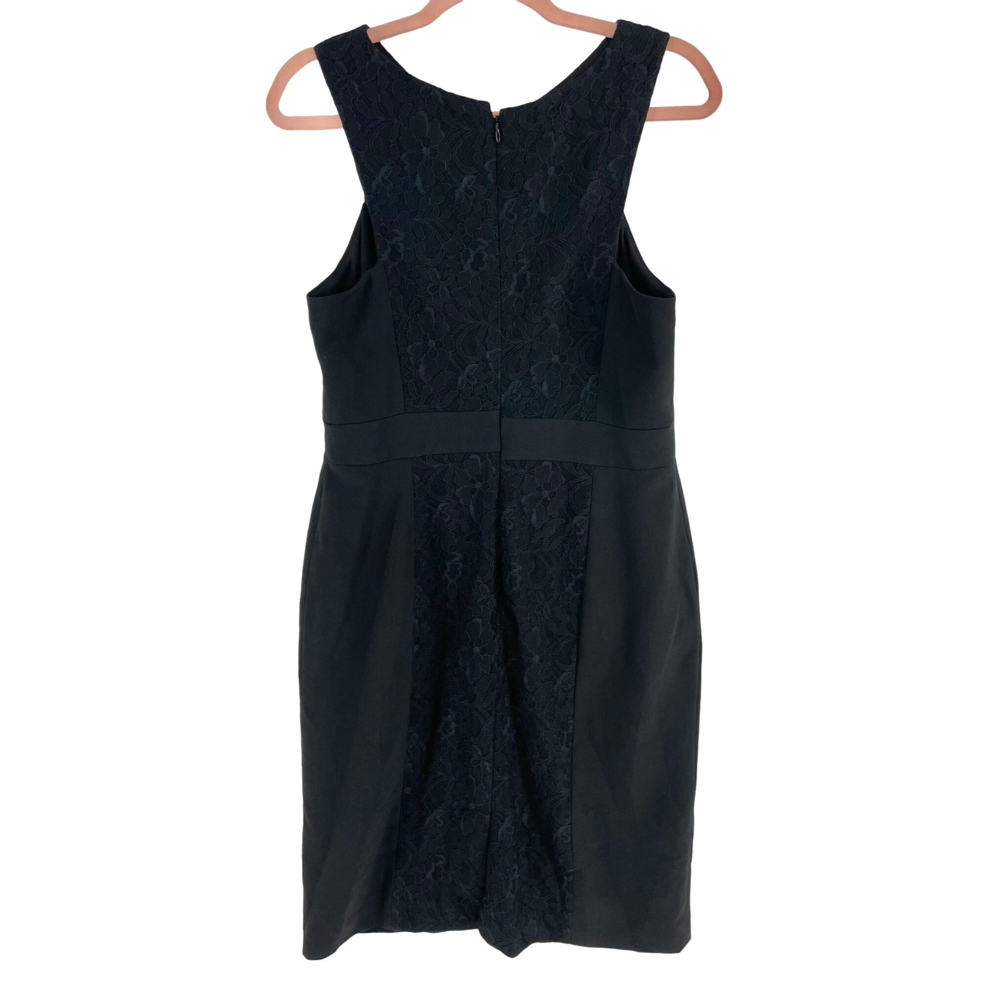 Adrianna Papell Lovely Women's Size 10 Black Sleeveless Midi Cocktail Dress W/ Lace Detailing