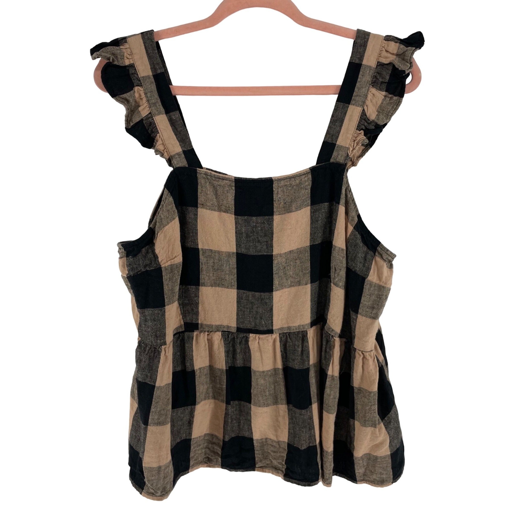 Who What Wear Women's Size XXL Tan & Black Checked Ruffle Tank Top