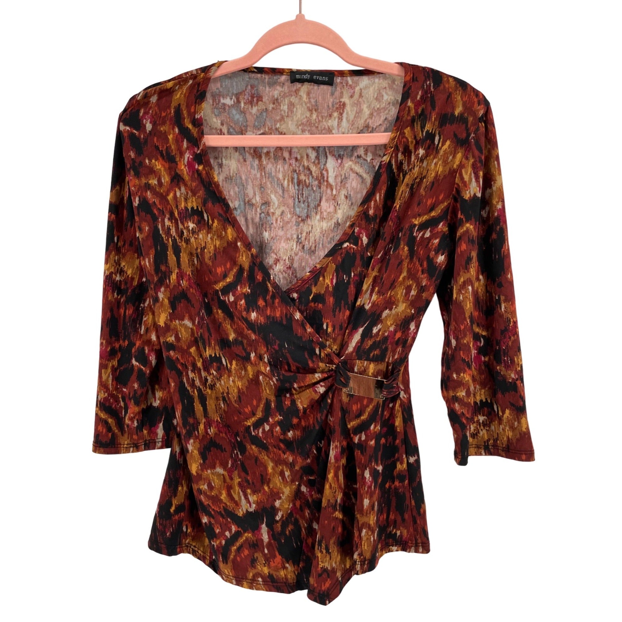 Mandy Evans Women’s Medium Multi-Colored Orange & Black Blouse