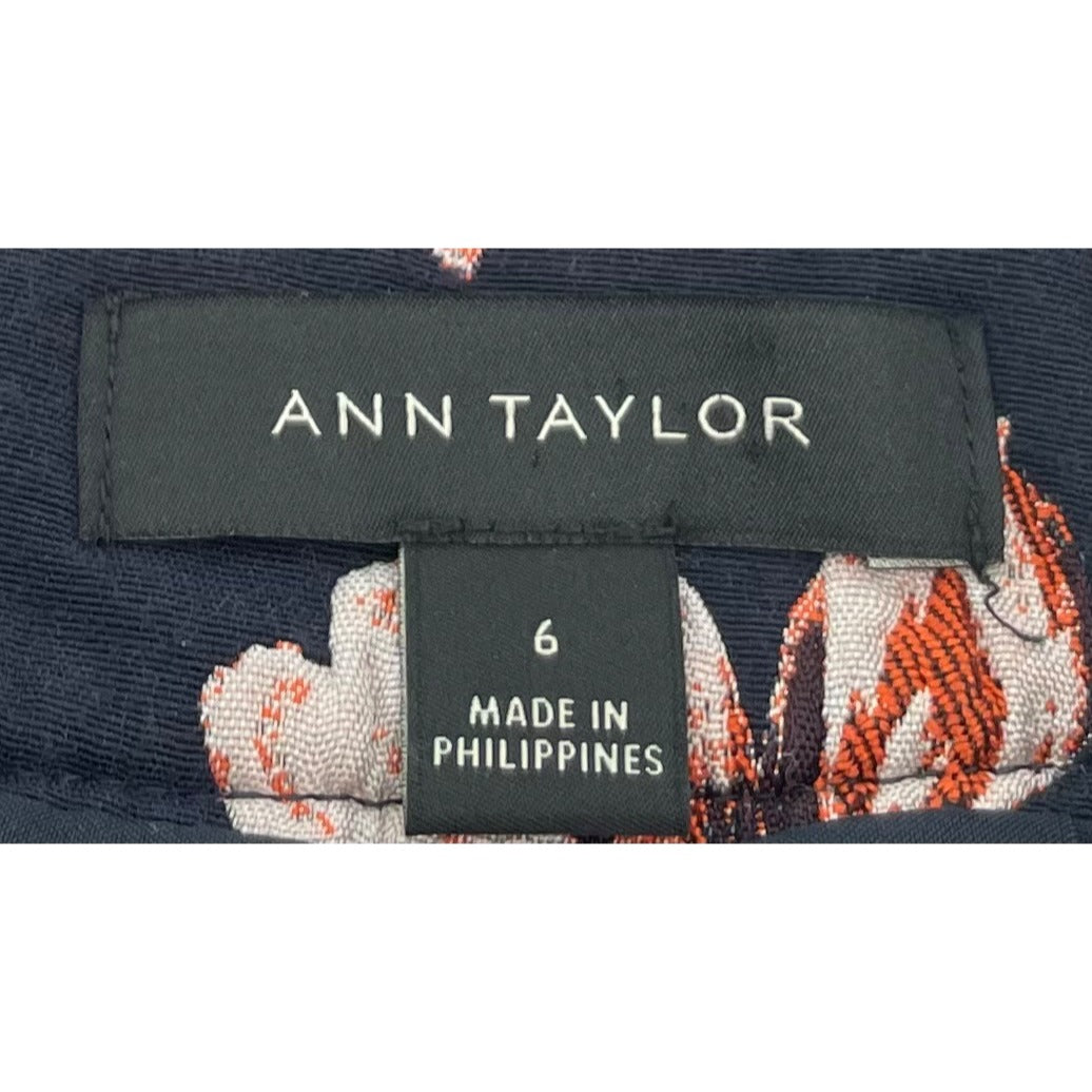 Ann Taylor Women's Size 6 Navy, Orange & White Floral Pencil Skirt