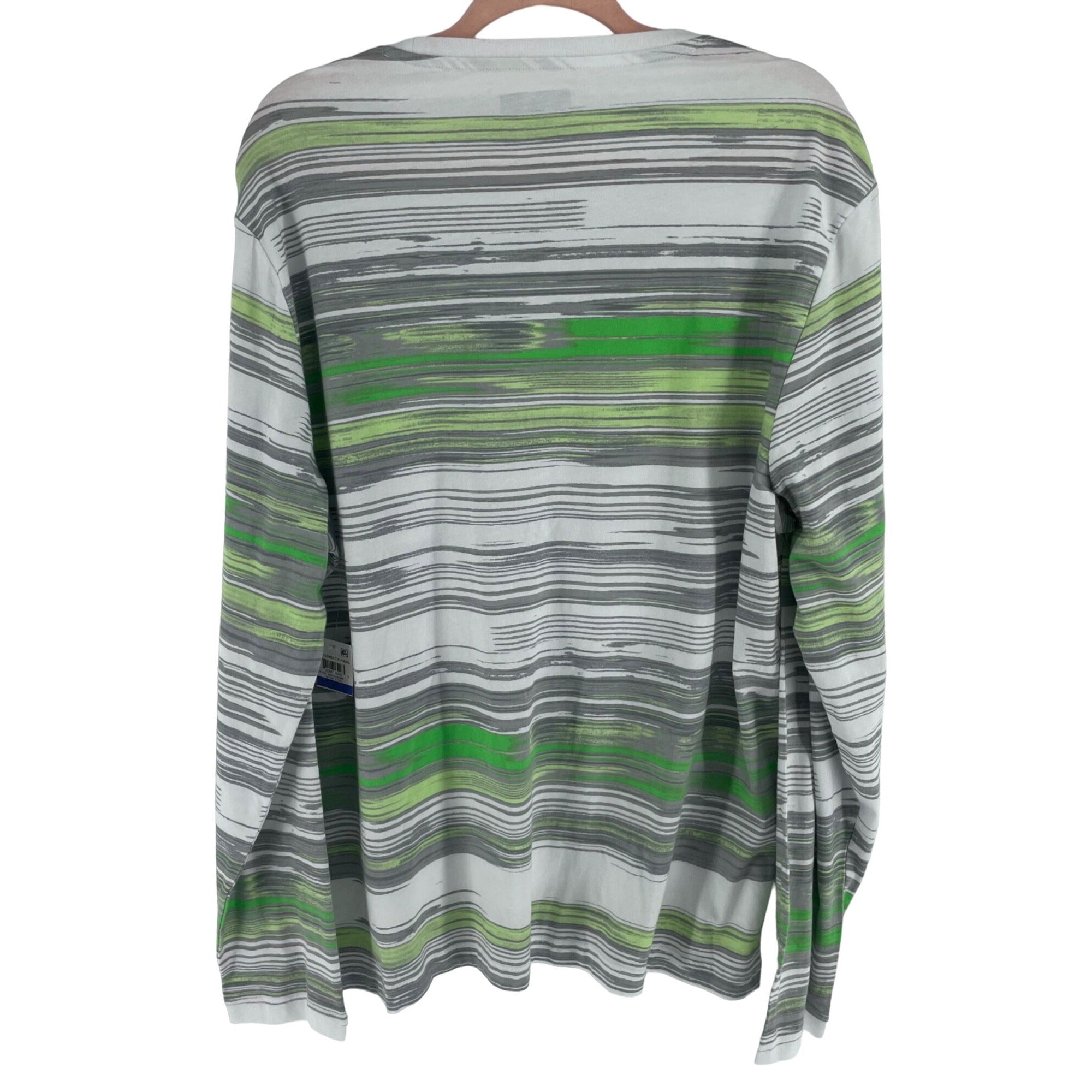 NWT Alfani Men's Size XL Green, White & Grey Long-Sleeved Crew Neck Striped Top