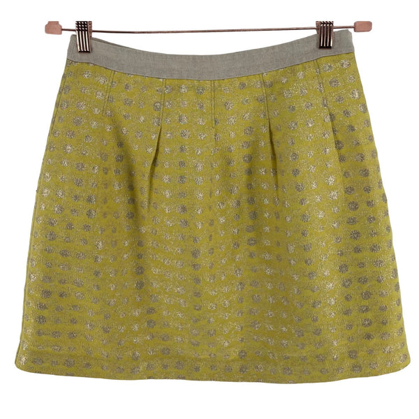 LOFT Women's Size 4 Yellow & Gold Sparkly A-Line Polka Dot Mini Skirt