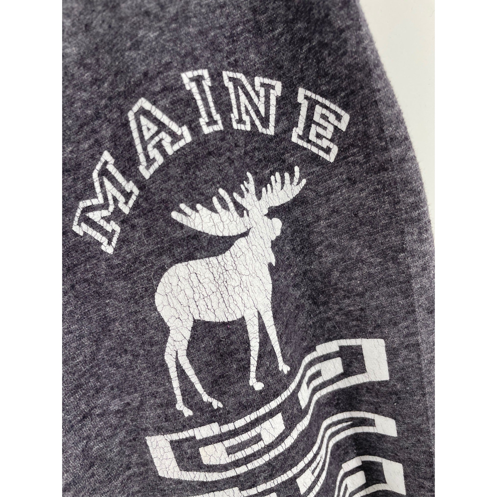 Basix Of America Women's Size Medium Grey/White Sweatpants W/ "Maine" Graphic Message & Moose