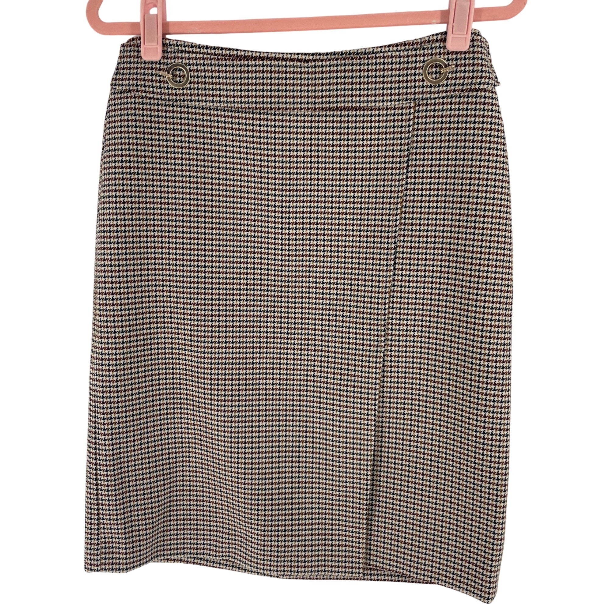 NWT H&M Women’s Size 8 Houndstooth Pencil Skirt Navy/Maroon/Orange/Black/White