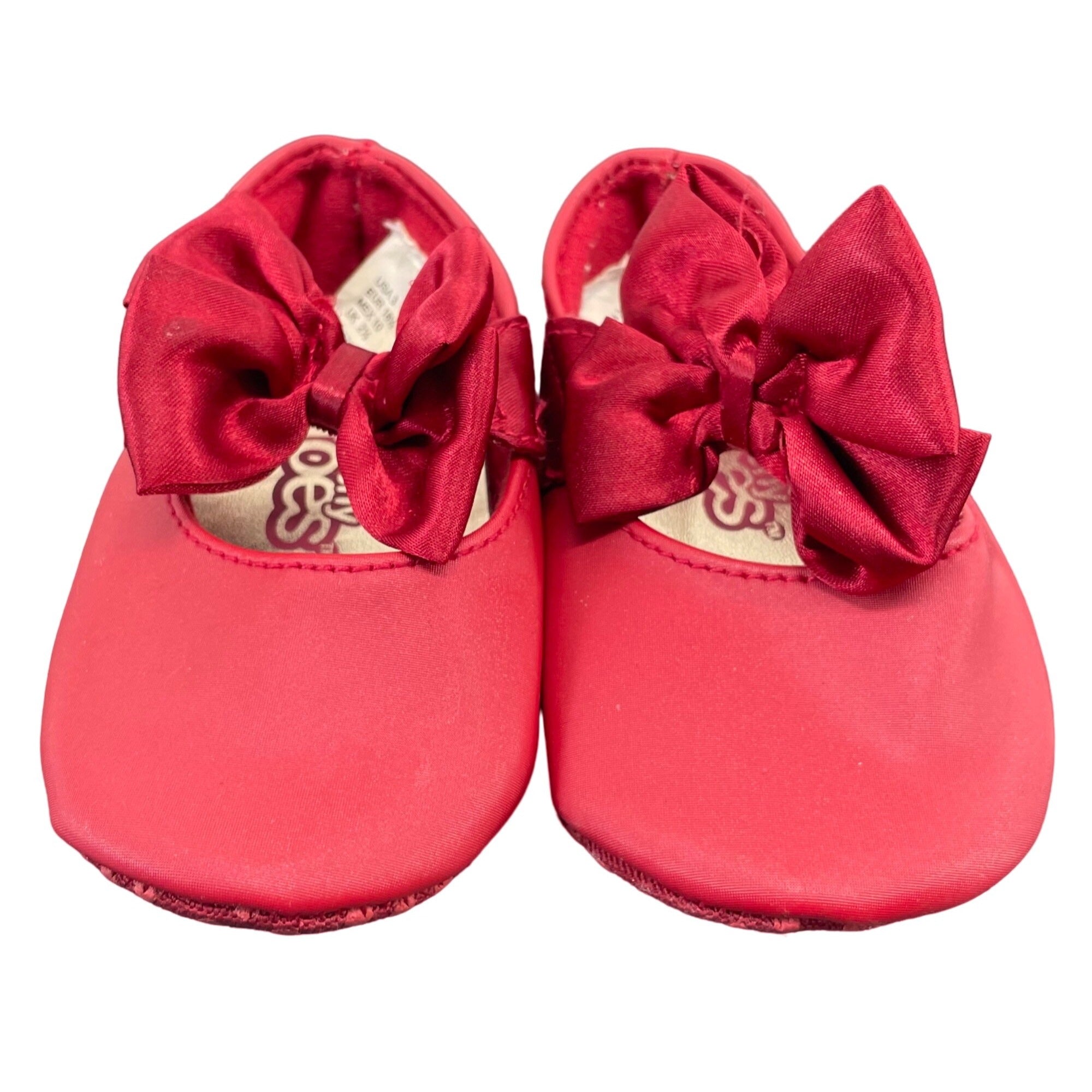 Teeny Toes Girl's Size 3T Red Flat Shoes W/ Satin Bows