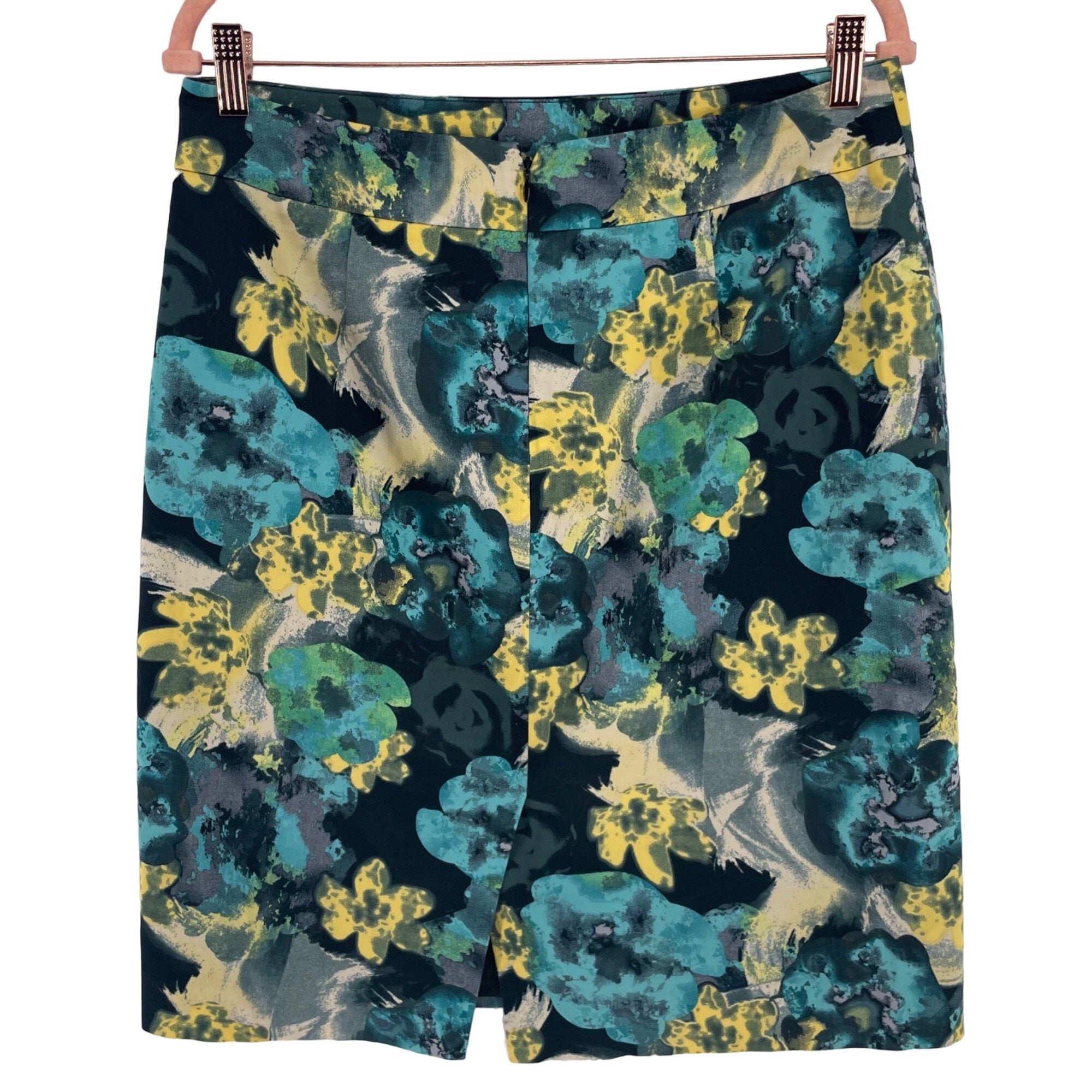 Ann Taylor Women's Size 10 Teal/Yellow/Cream/Black Floral Pencil Skirt