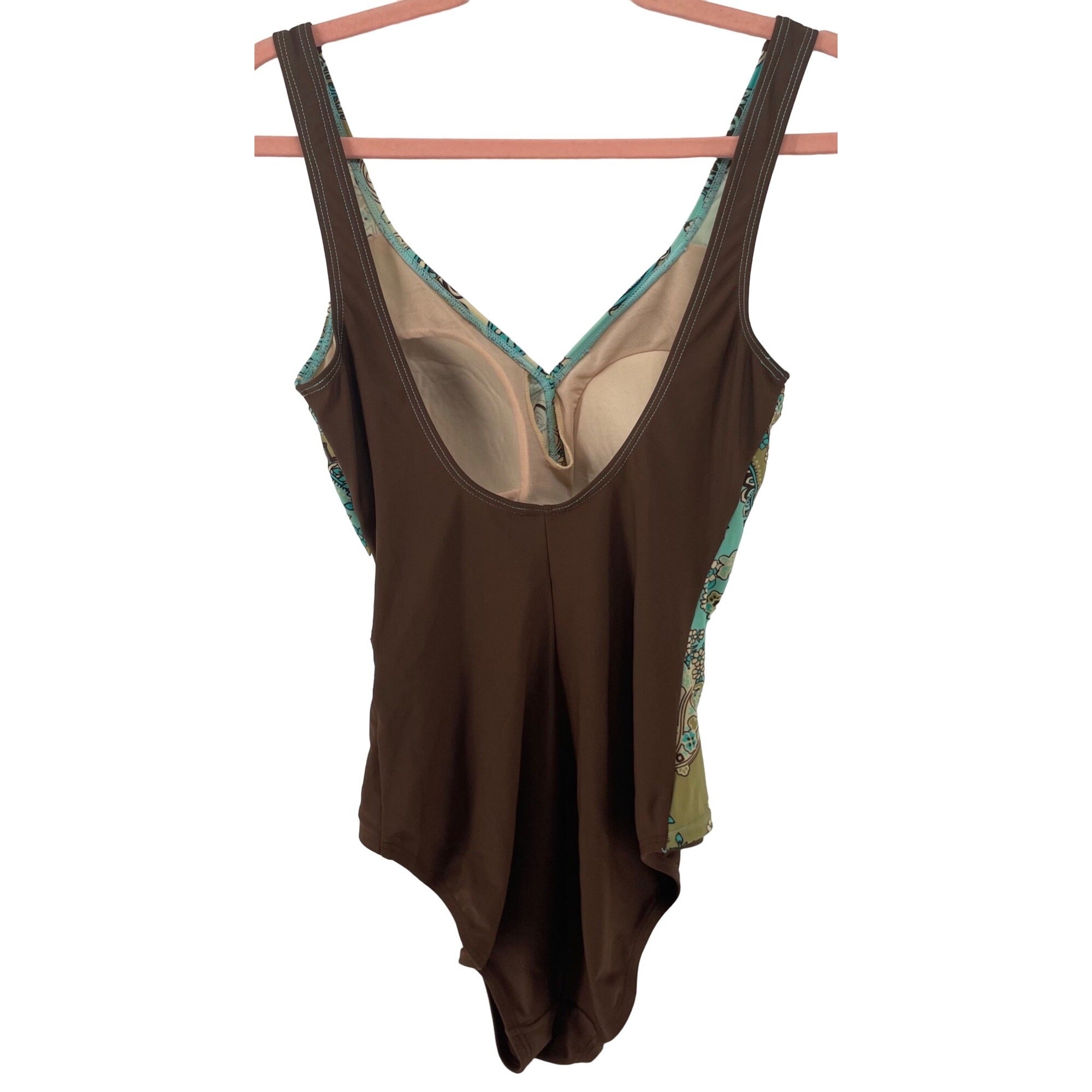 Beach Bay Women's Size 12 Teal, Tan & Brown Paisley Print Swimsuit