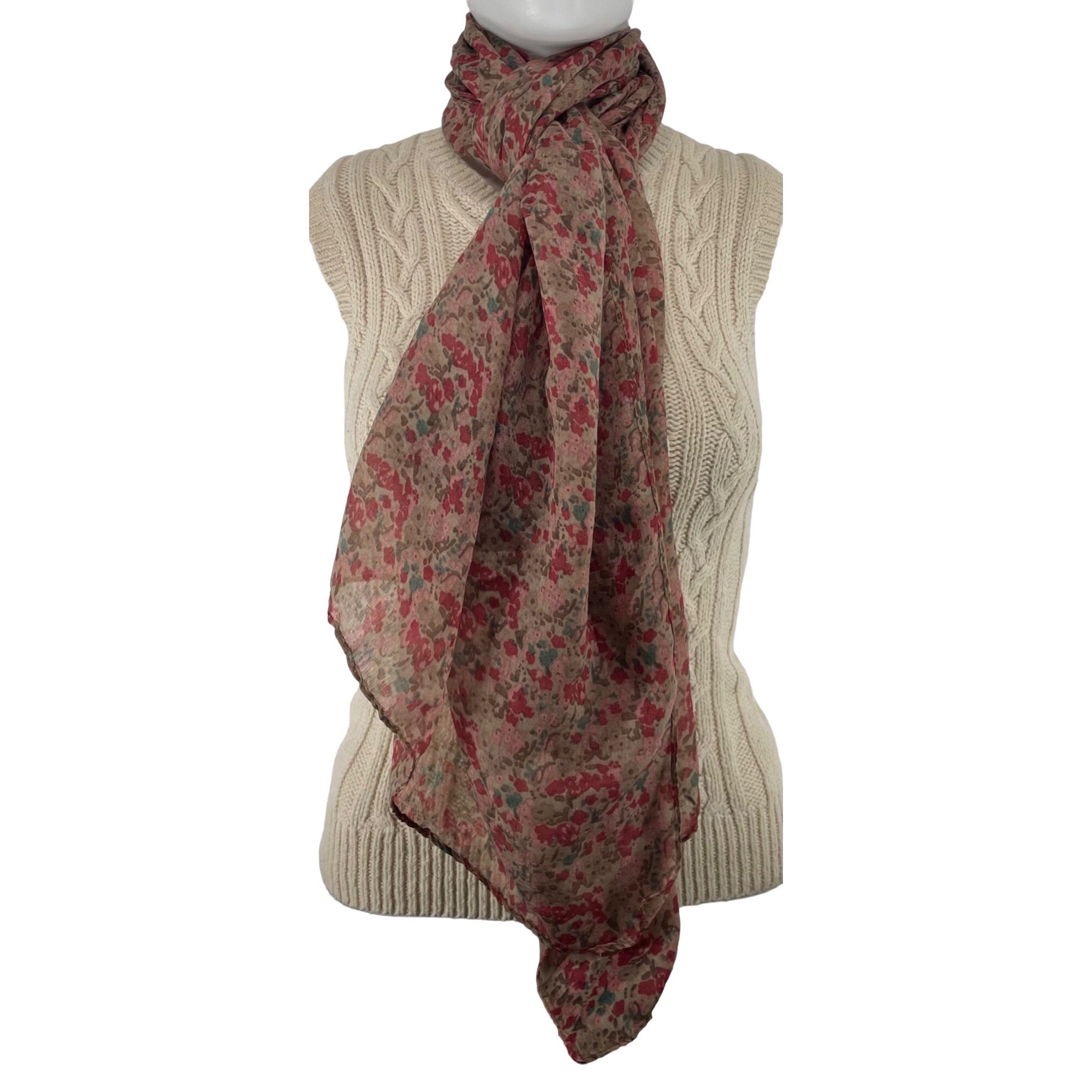 Women's Burgundy, Mauve, Teal & Brown Floral Scarf