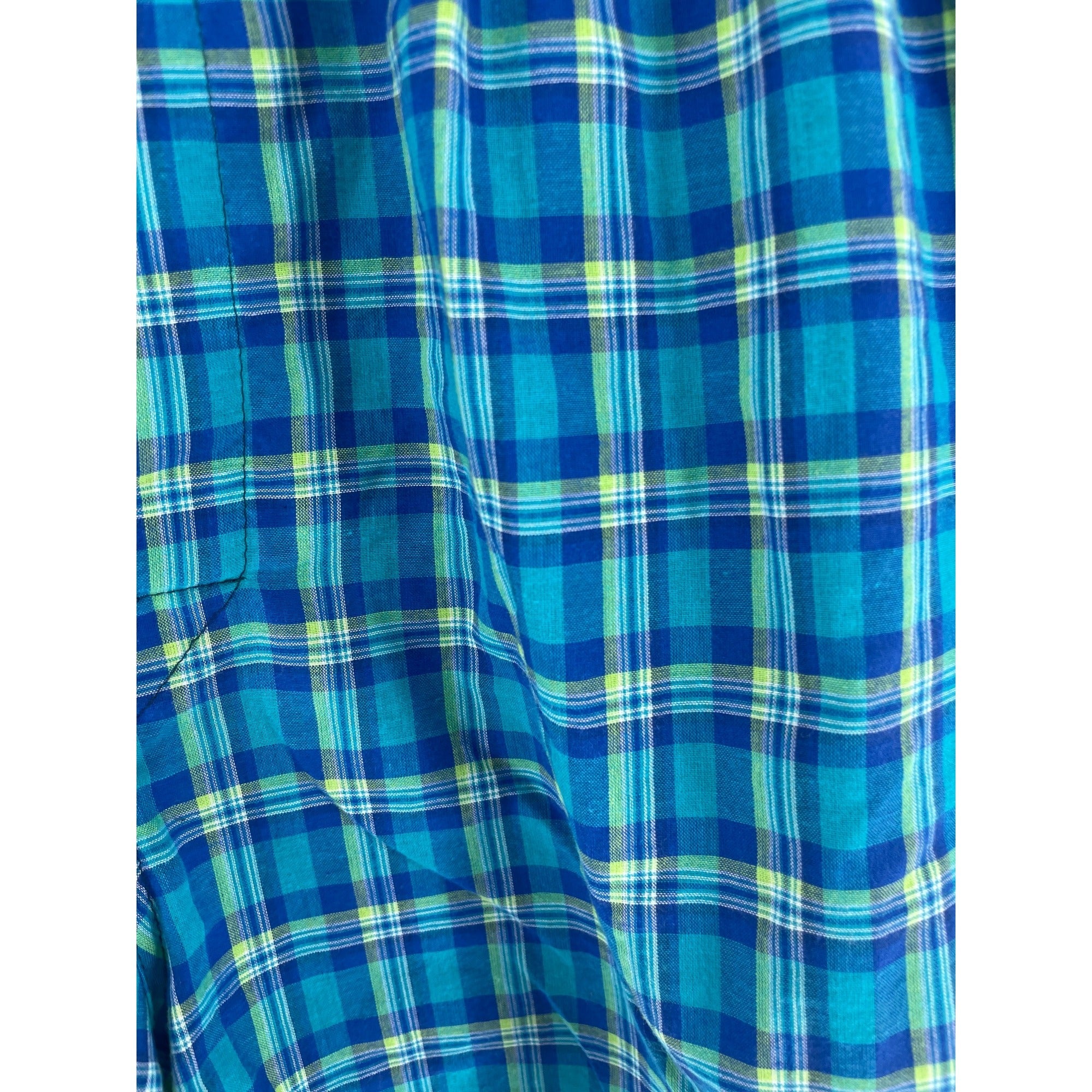 Hanes Men's Size Medium Comfort Blend Teal/Cobalt Blue/Lime Green Plaid Boxer Shorts