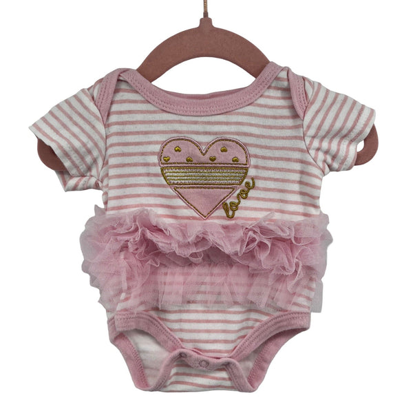 Princess Rose Baby Girl's Size 0-3 Months Pink, White & Gold Striped Tutu Onesie