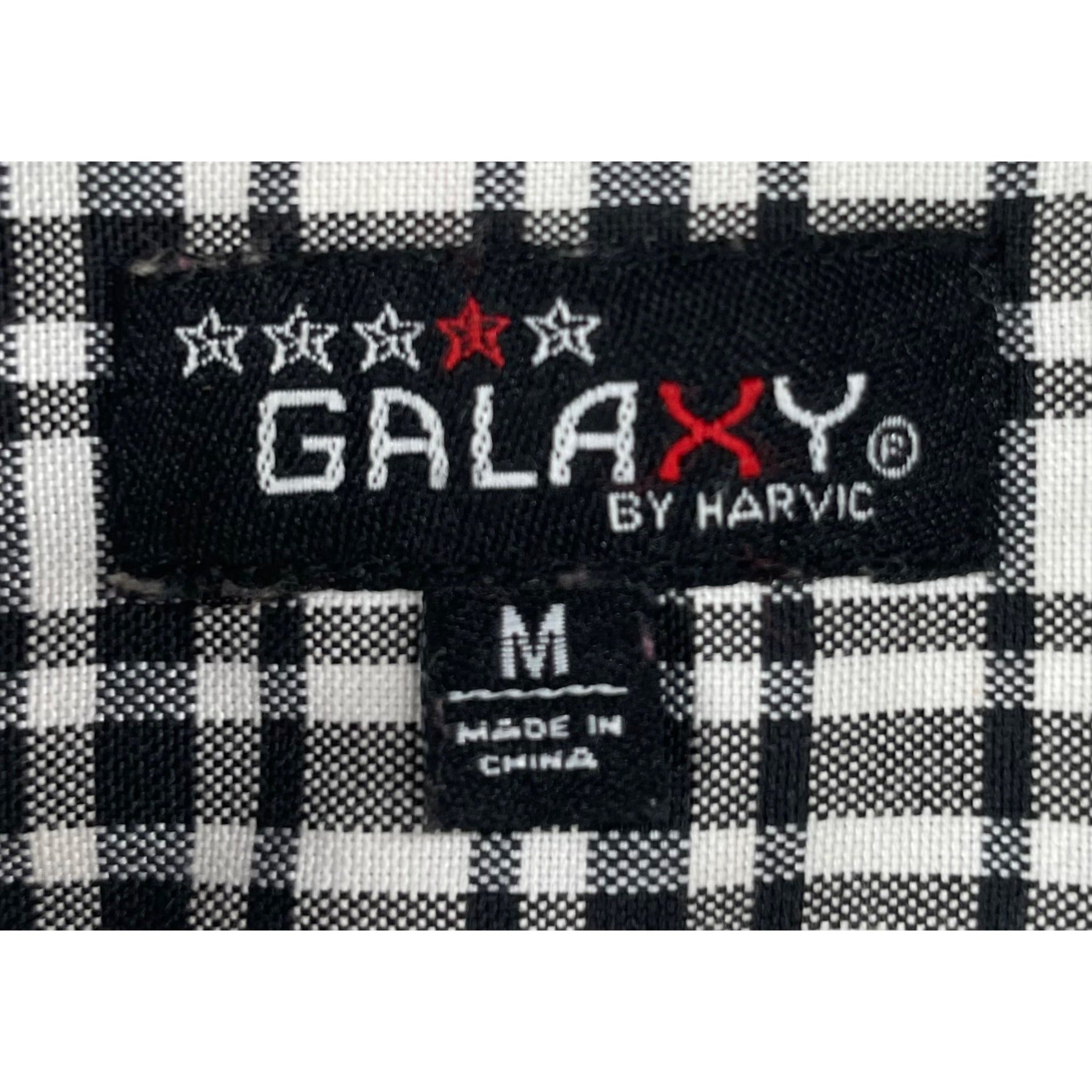 Galaxy By Harvic Men's Size Medium Button-Down Black & White Plaid Dress Shirt W/ Floral Lining