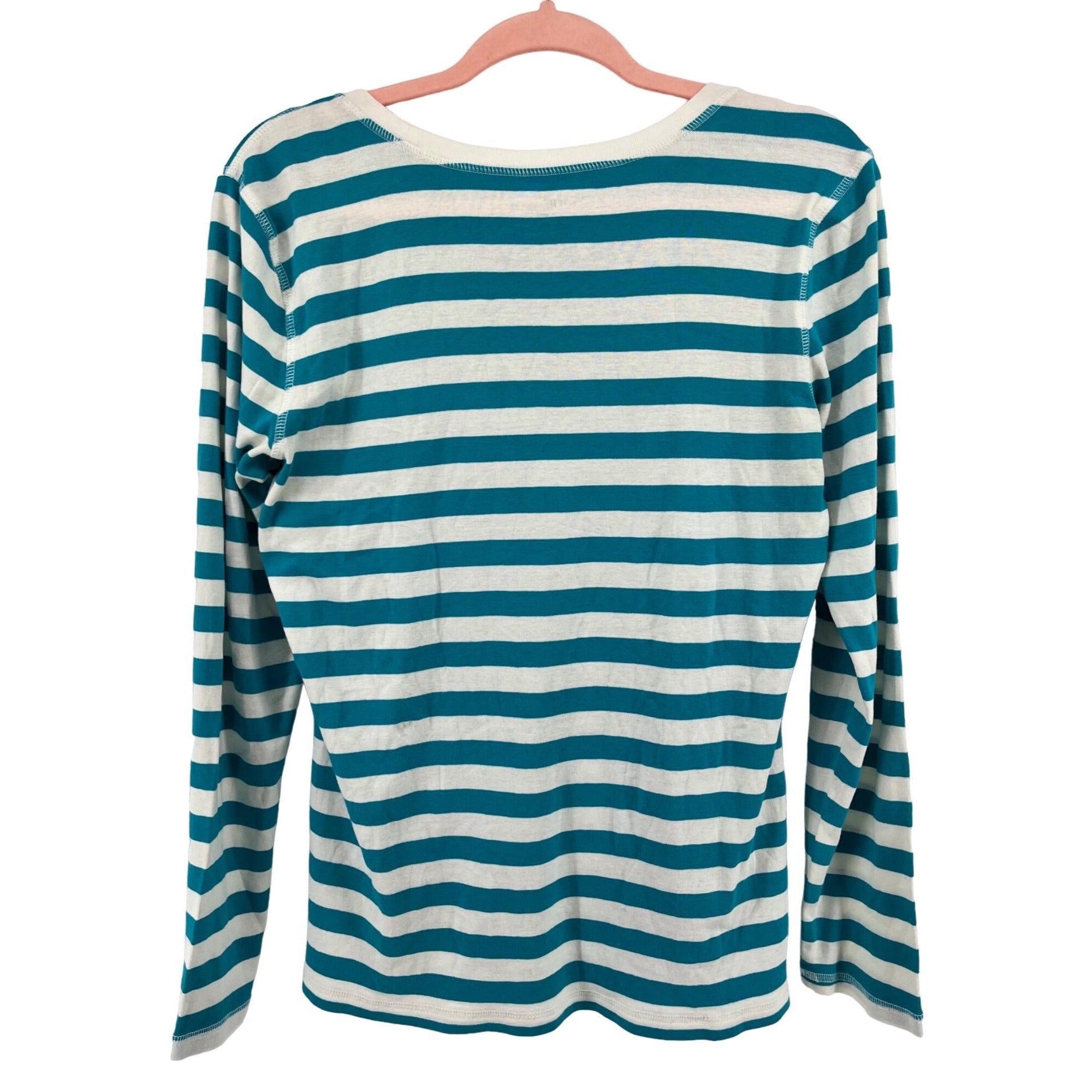 G.H. Bass & Co. Women's Size XL Teal & White Striped Long-Sleeved Top