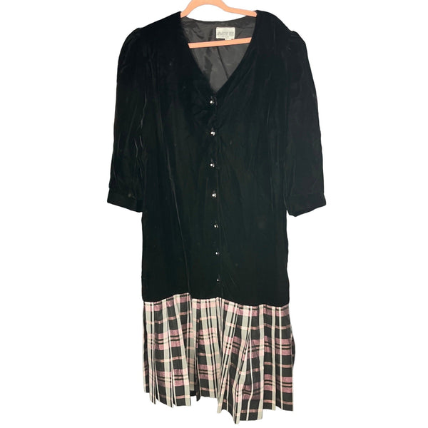 Act Two Women's Size 24 Vintage Black, Pink & Gold Plaid Velvet Dress