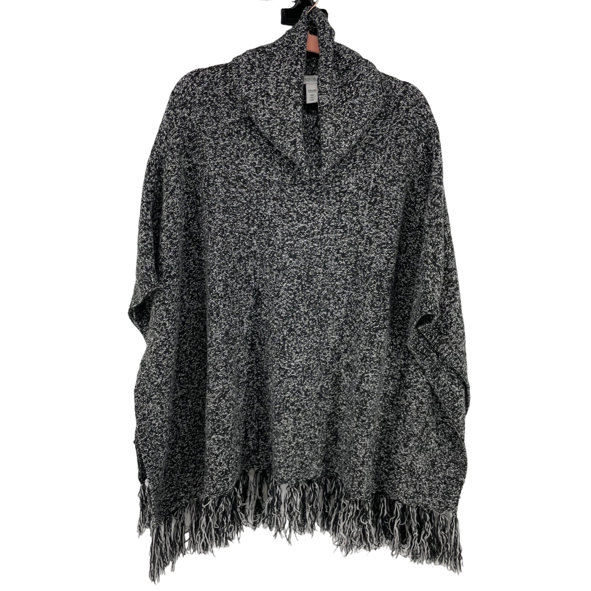 NWOT White House Black Market Women's Size XS Black & White Poncho/Cape/Shawl W/ Fringe Hem