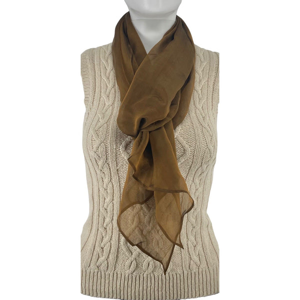 Women's Flowy Sheer Burnt Orange/Rustic Brown Tapenade Silk Scarf