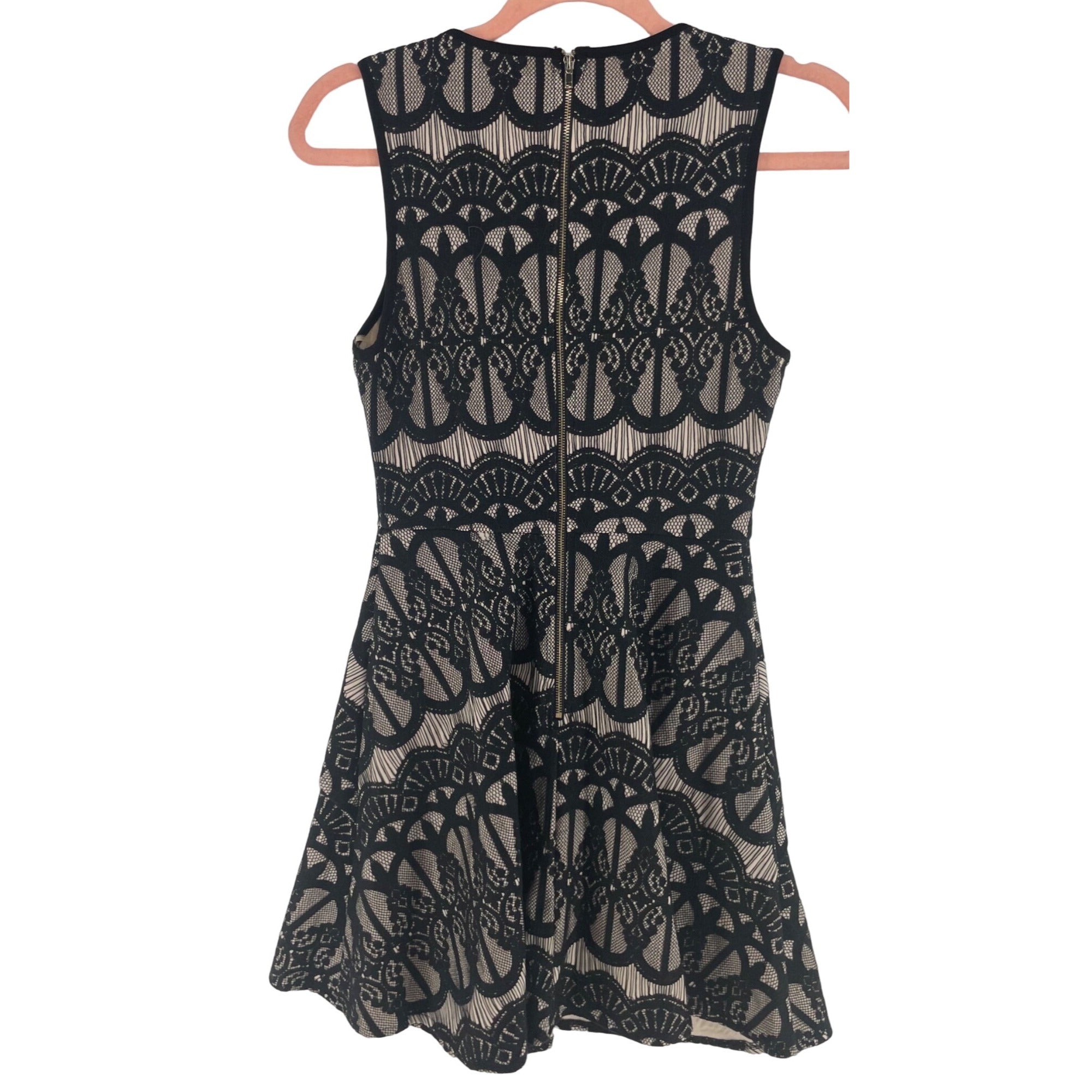 NWT Privy Women's Size Small Black & Tan Lace Sleeveless A-Line Dress