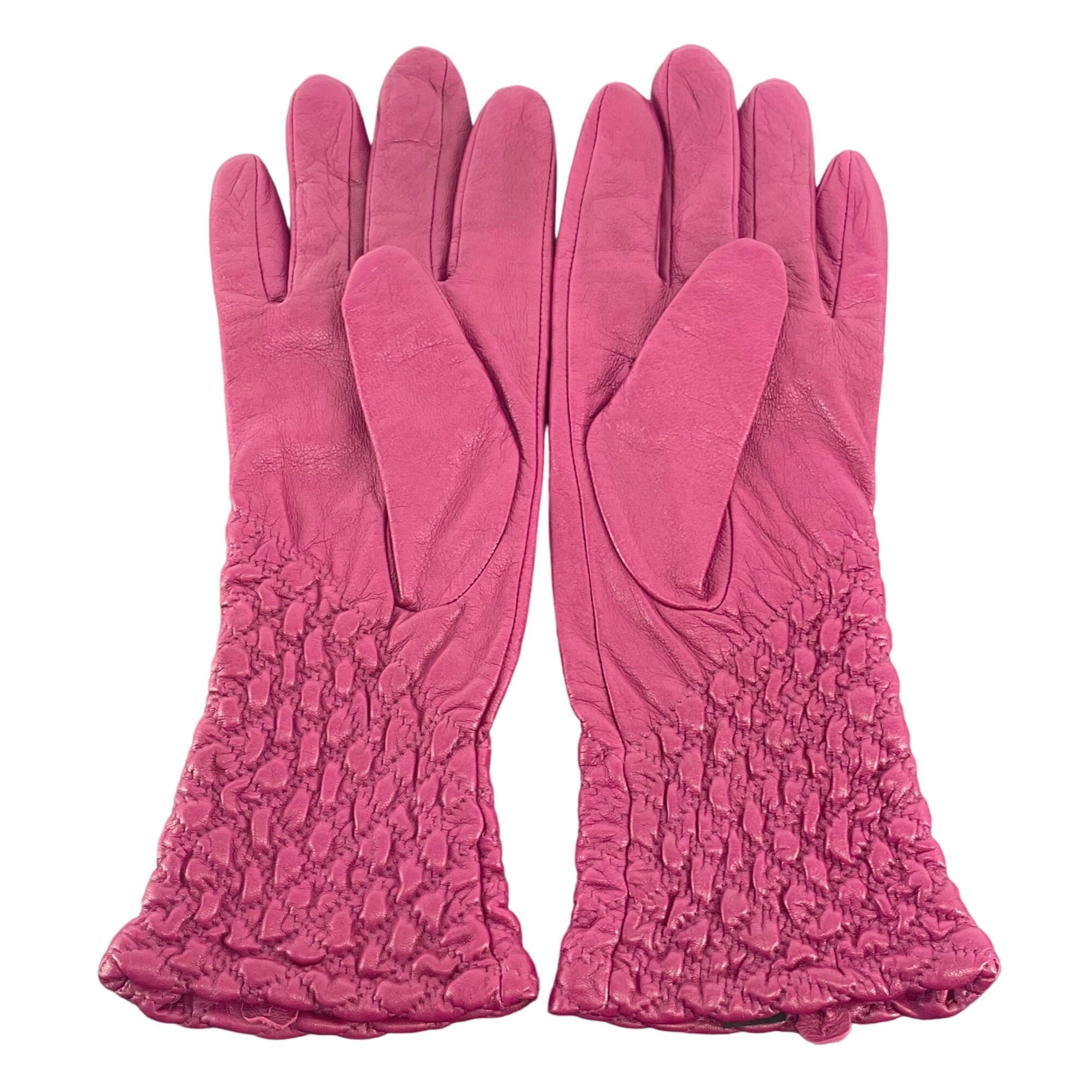 NWOT Marina Luna Women's Size L Fuchsia/Magenta Ruched Genuine Leather Gloves